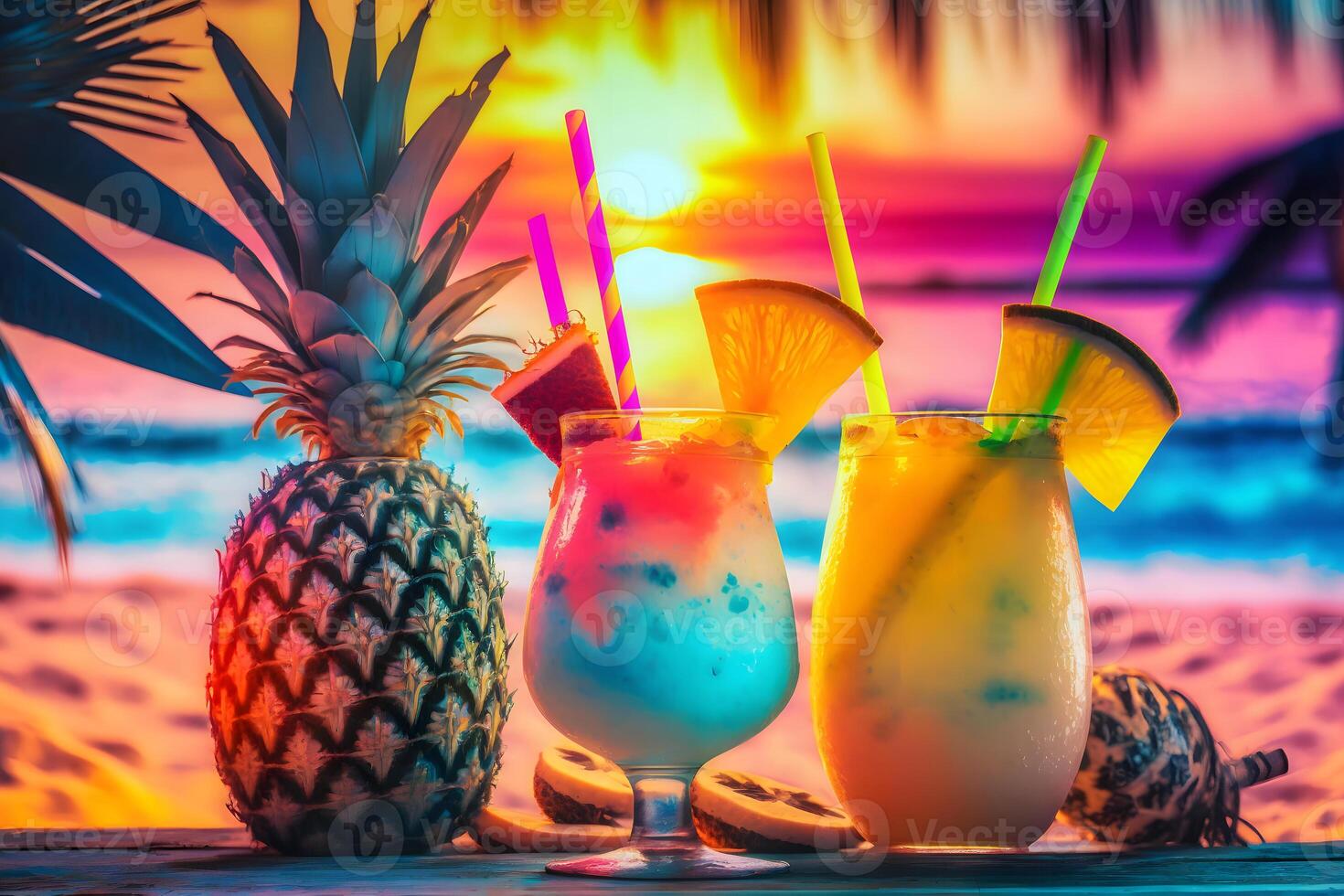 nice fresh exotic cocktails, served on the beach. Neural network photo