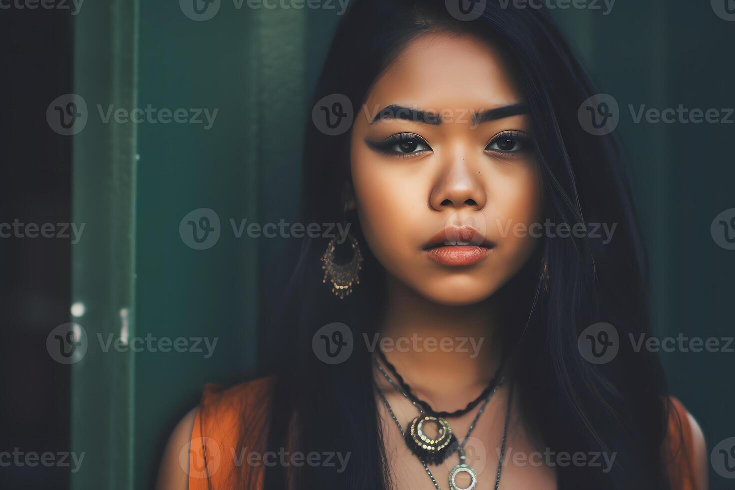 Portrait of a beautiful young tribal woman. Neural network photo