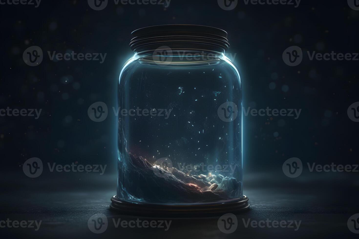 Space inside a glass jar. Neural network photo