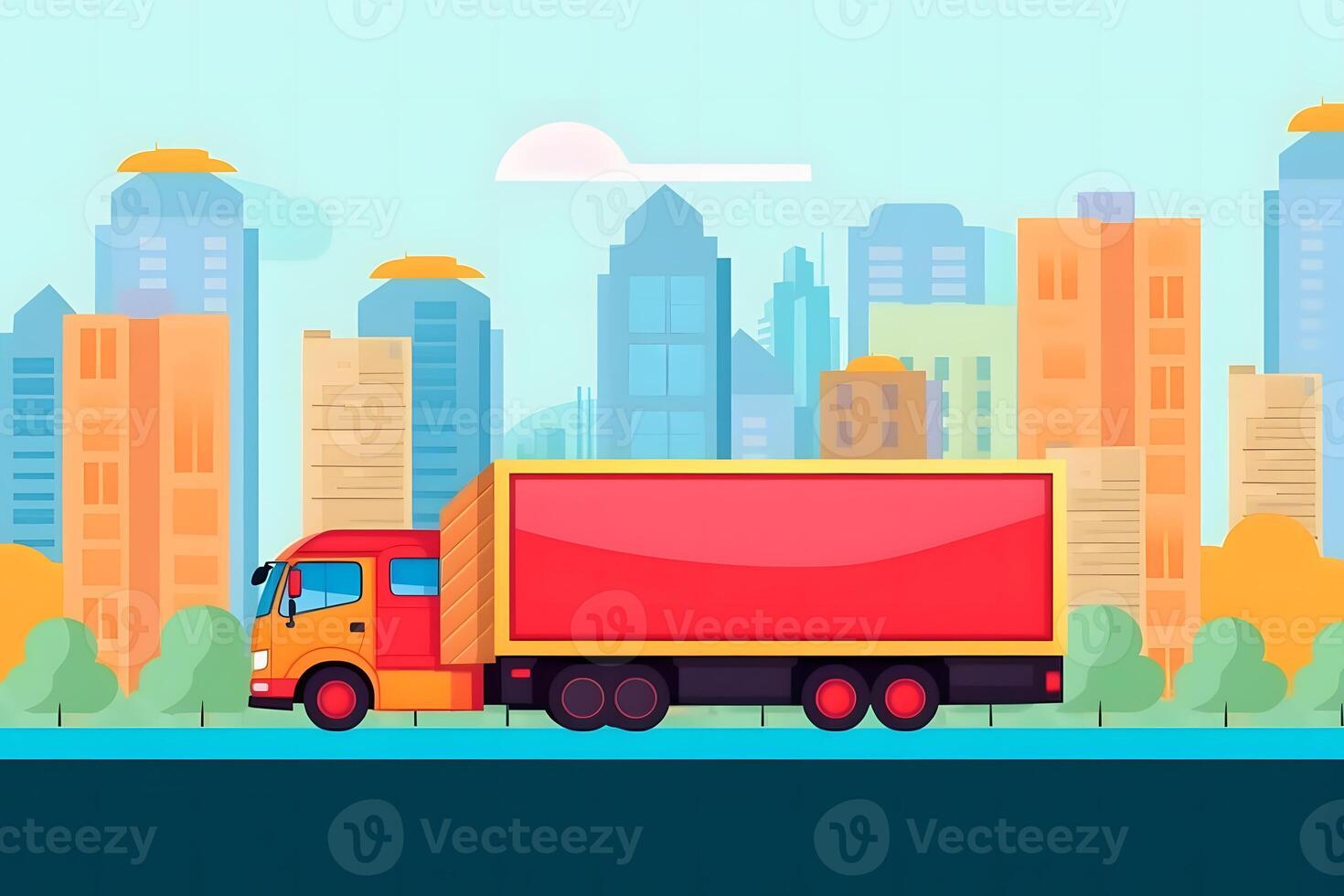 White truck is on highway - business, commercial, cargo transportation concept. Neural network photo