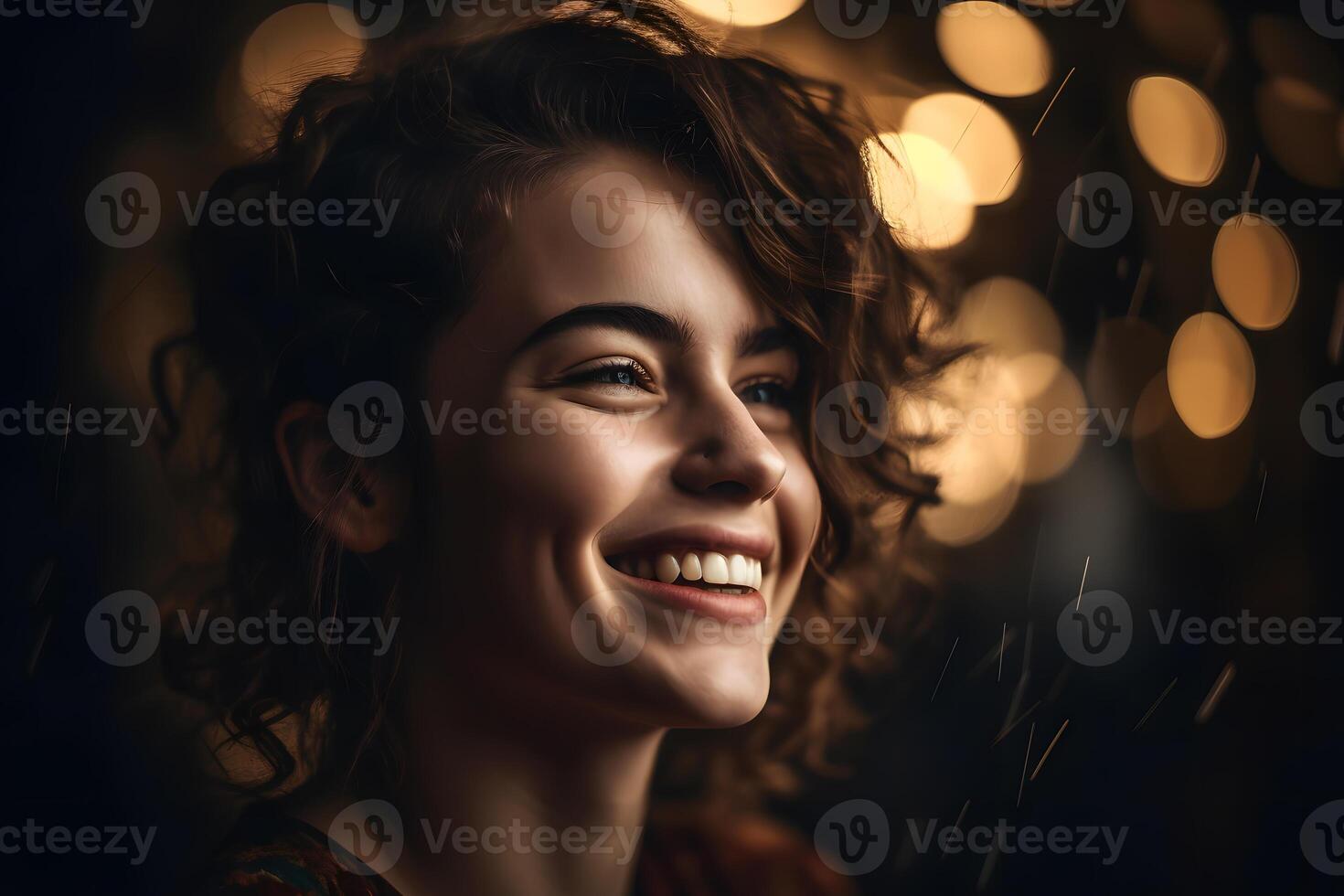 Portrait of a happy girl with a smile. Neural network photo