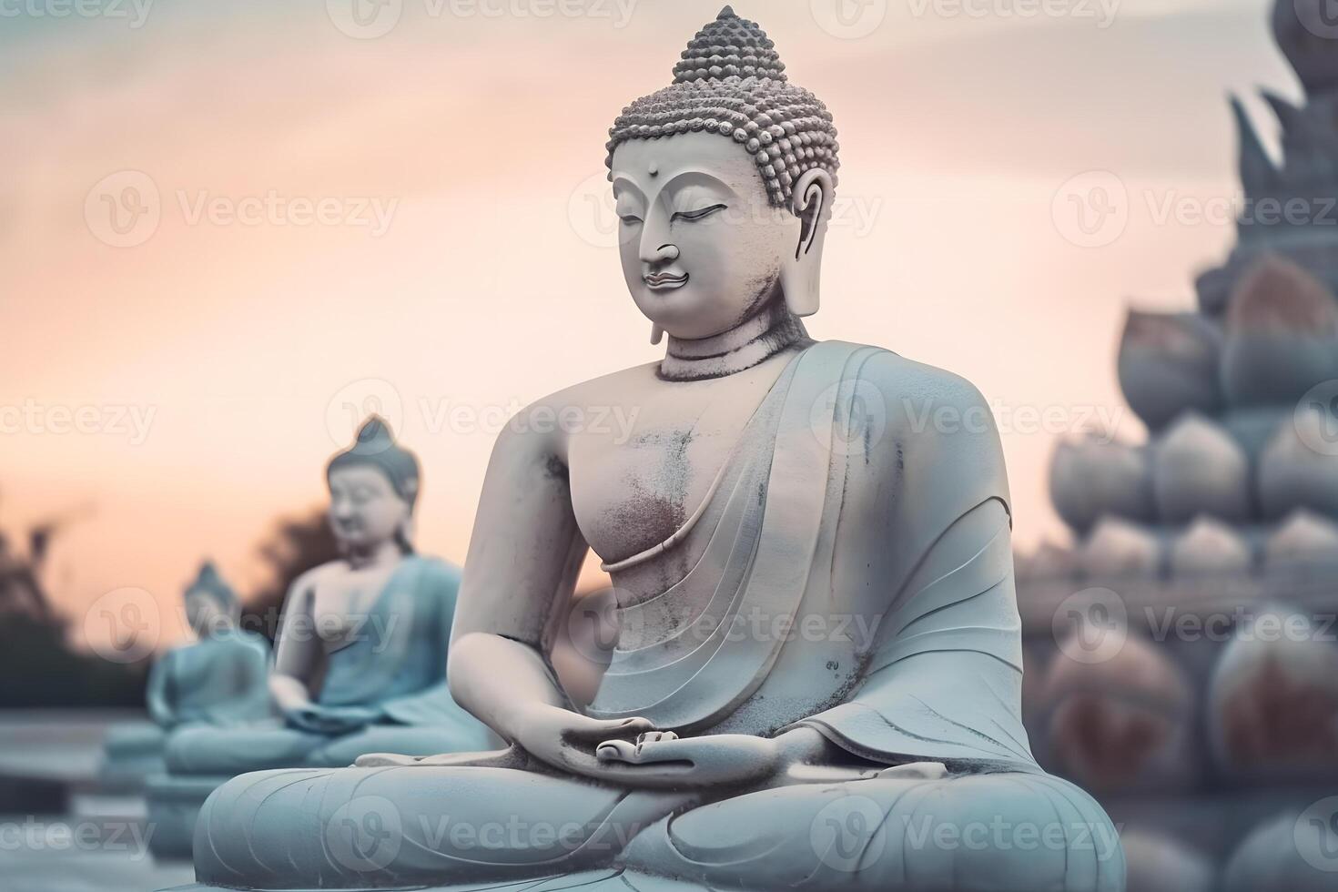 Buddha statue close-up in beautiful light. Close up of a Buddha figurine. Neural network photo