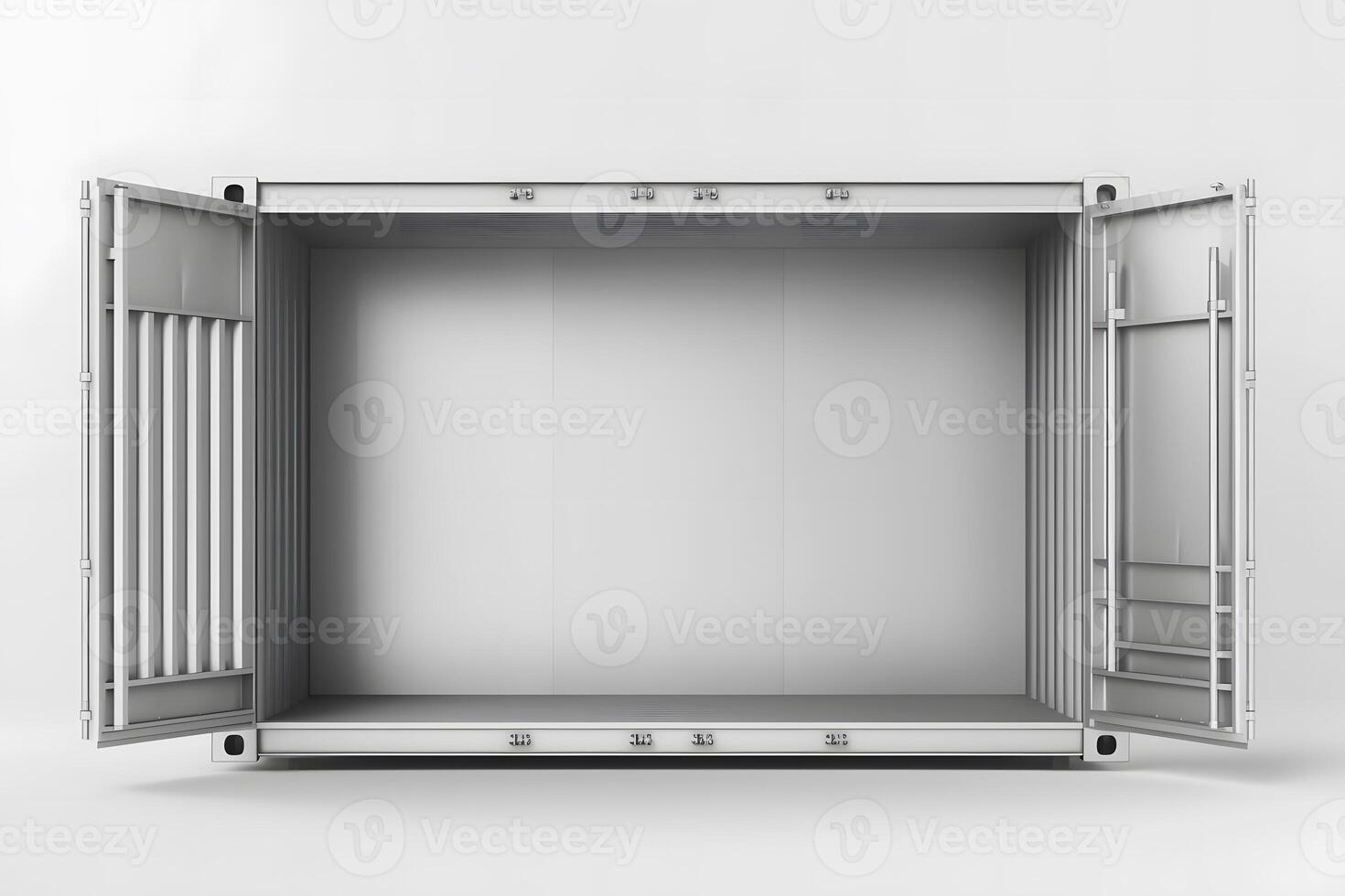 Container, open door, white background. Neural network photo