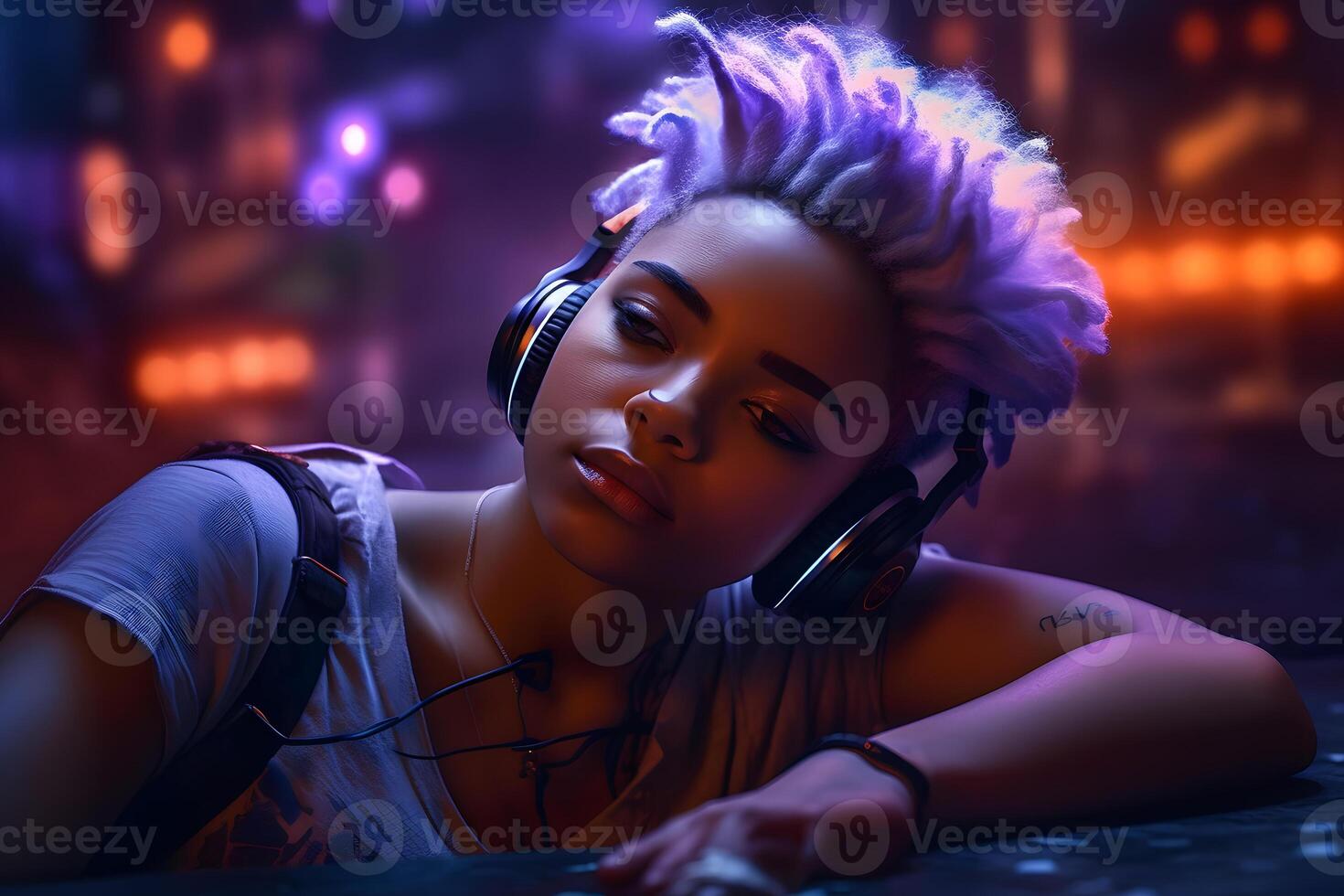 Premium AI Image  cyberpunk girl woman neon background