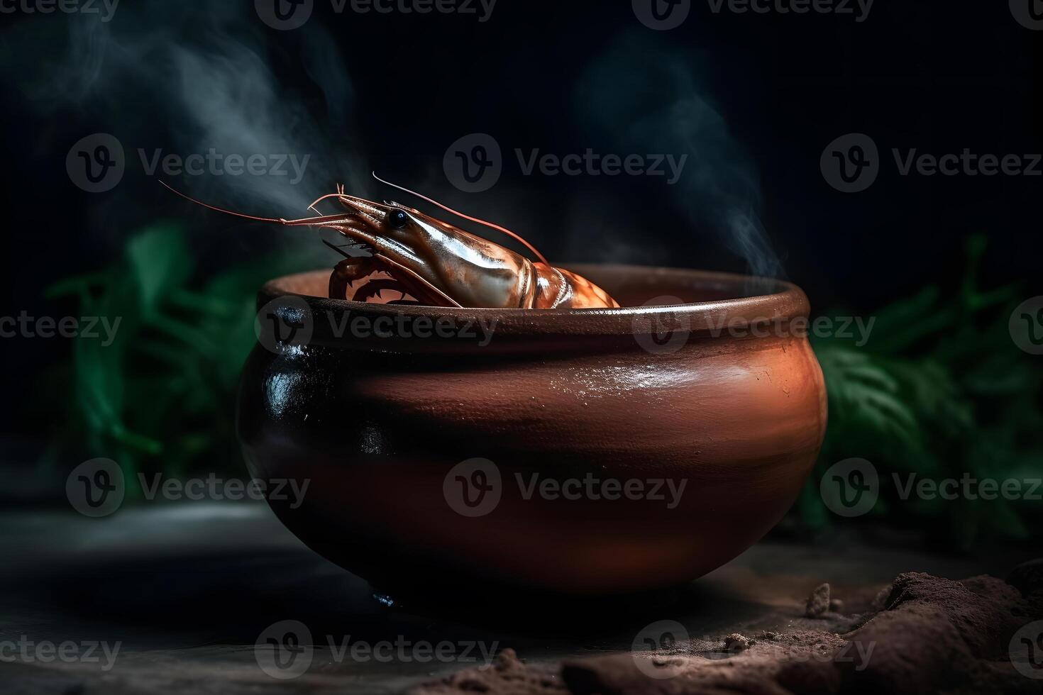 Delicious boiled crayfishes on black table, closeup. Neural network photo