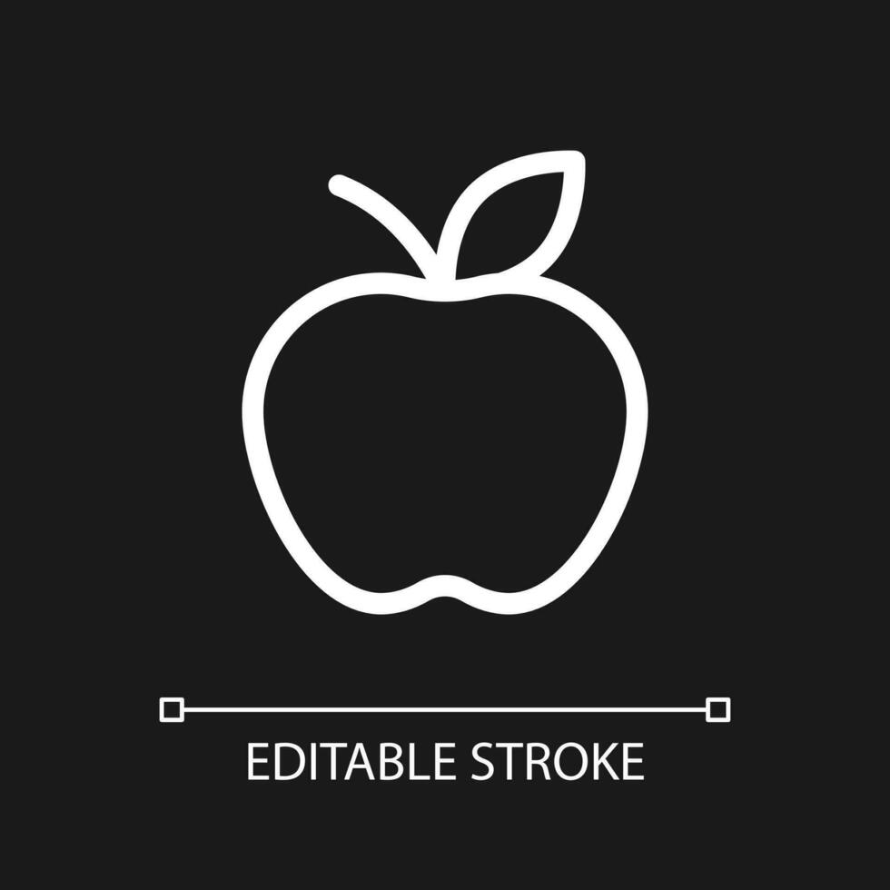 Apple fruit pixel perfect white linear ui icon for dark theme. Organic products selling. Vector line pictogram. Isolated user interface symbol for night mode. Editable stroke