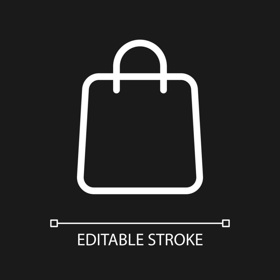Shopping bag pixel perfect white linear ui icon for dark theme. Online marketplace. Apparel shop. Vector line pictogram. Isolated user interface symbol for night mode. Editable stroke