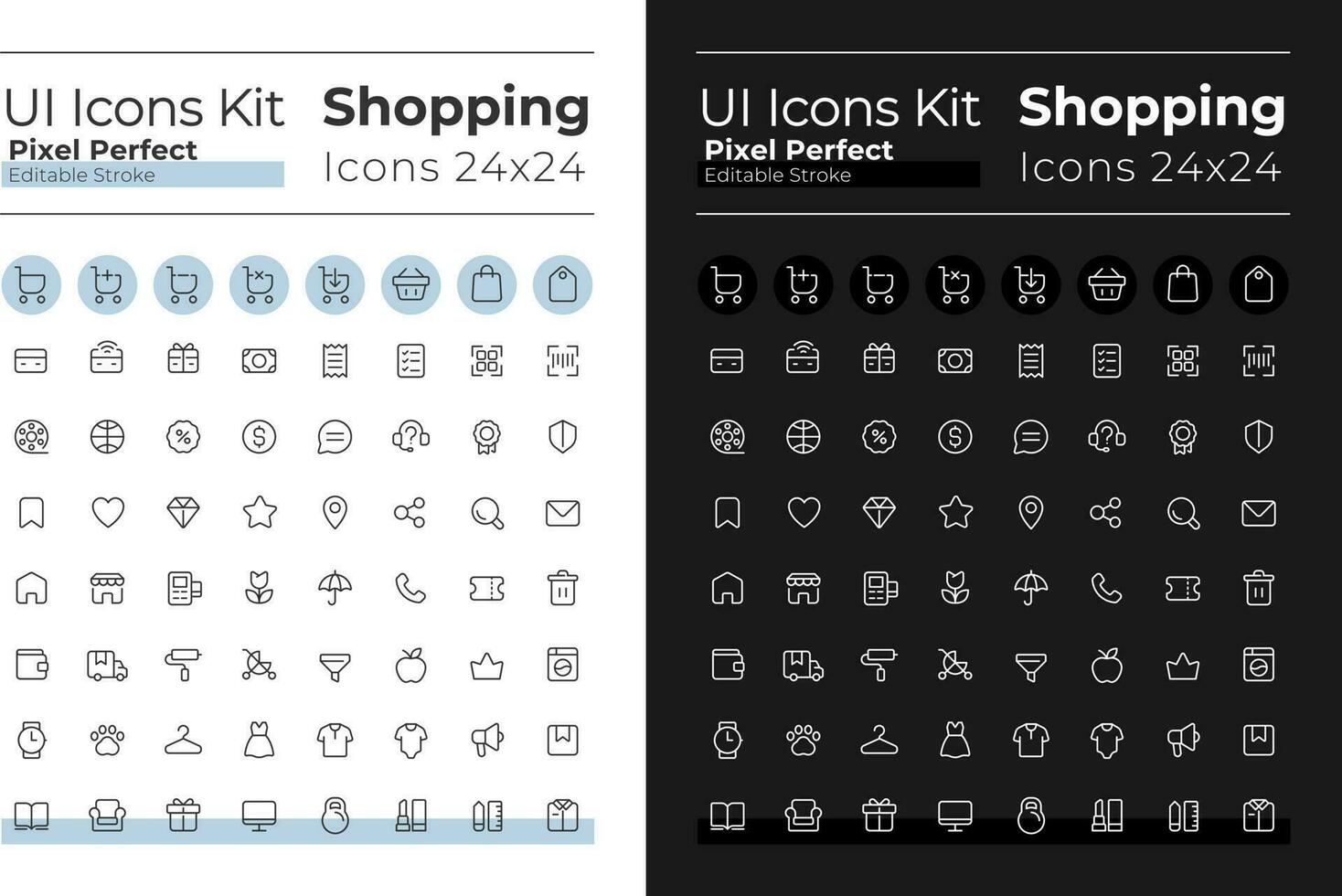 compras píxel Perfecto lineal ui íconos conjunto para oscuro, ligero modo. Al por menor tienda. contorno aislado usuario interfaz elementos para noche, día temas editable carrera vector