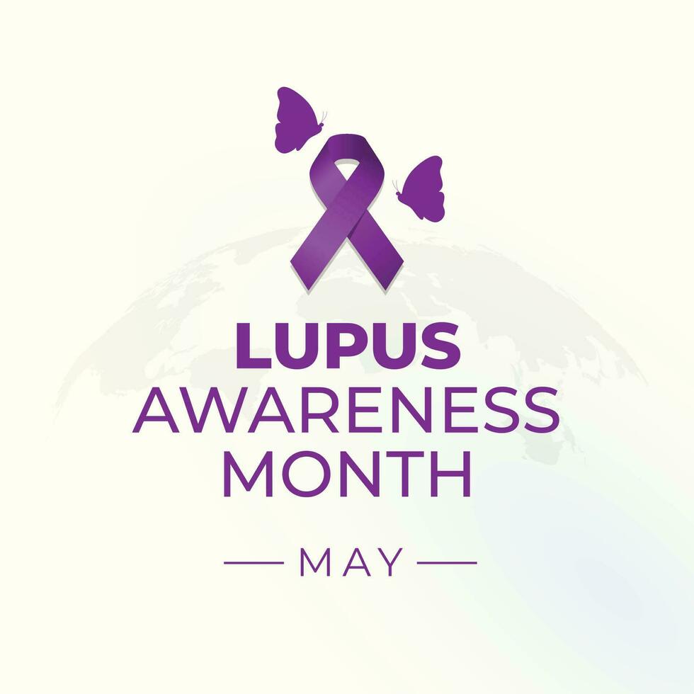 lupus awareness month design template for celebration. lupus vector illustration. lupus awareness design. purple ribbon with butterfly vector design. flat ribbon design.