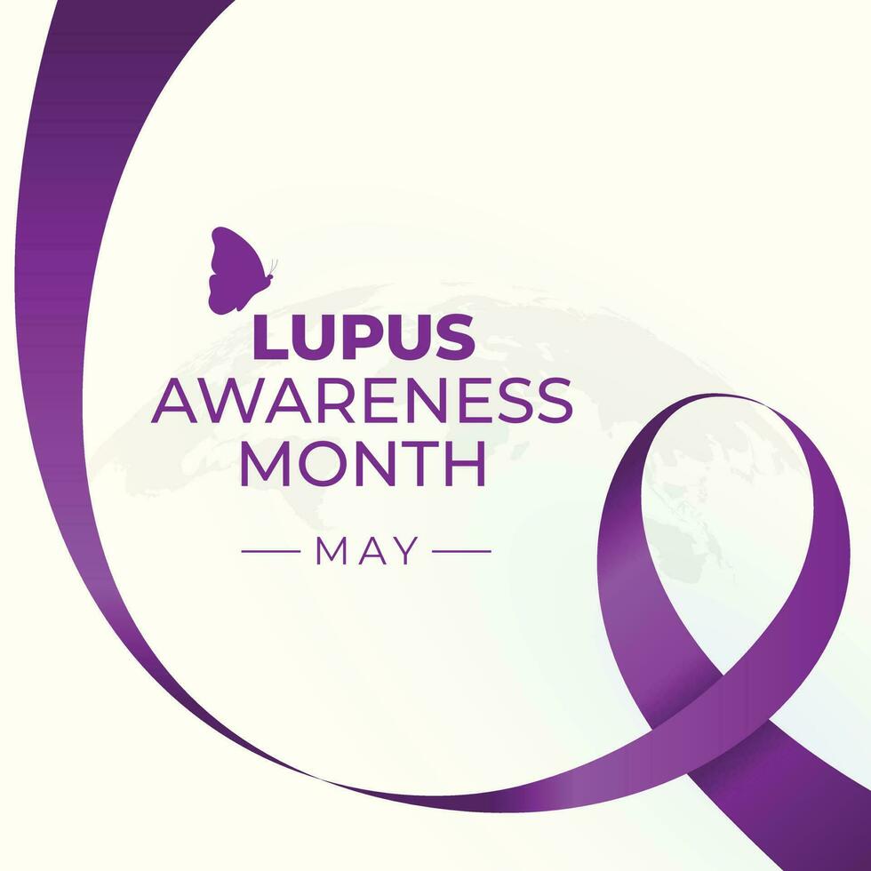 lupus awareness month design template for celebration. lupus vector illustration. lupus awareness design. purple ribbon with butterfly vector design. flat ribbon design.