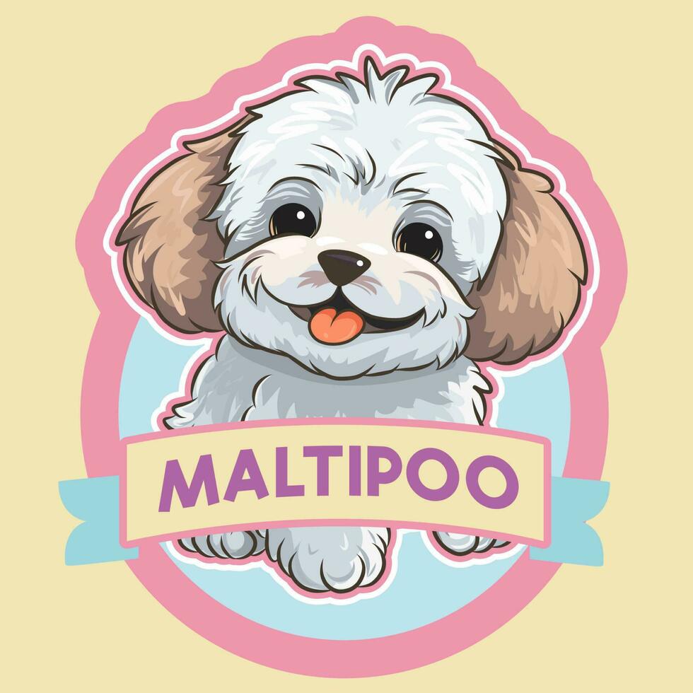 pegatina con ligero maltipu maltés caniche. aislado vector