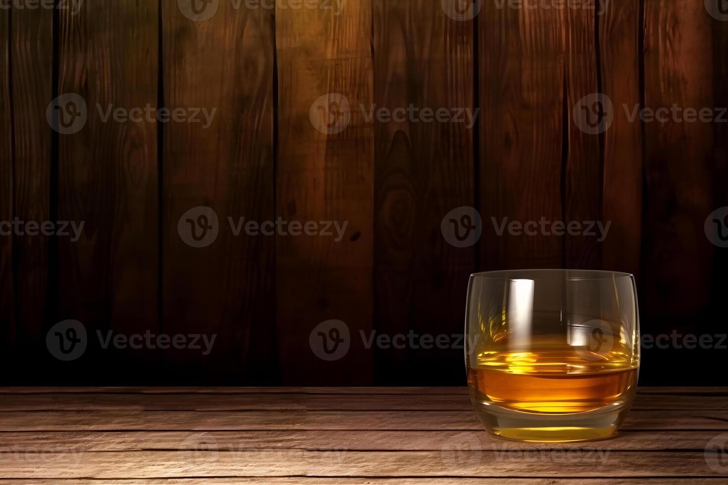 close up of a shot of whiskey on a bar top. Neural network photo