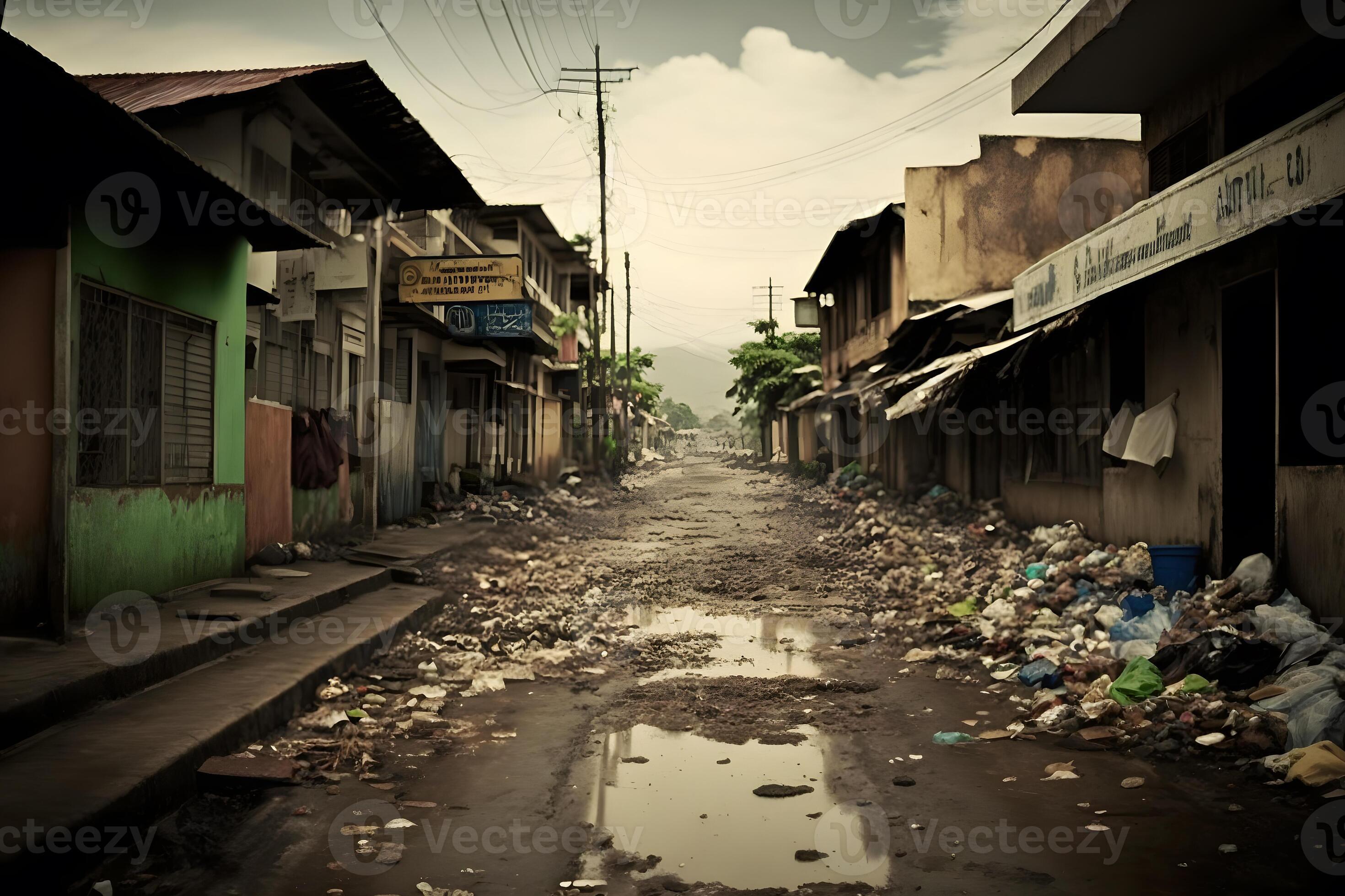 Ghetto city back alley with dirt rubbish and poor residental houses. Neural  network generated art 23467577 Stock Photo at Vecteezy
