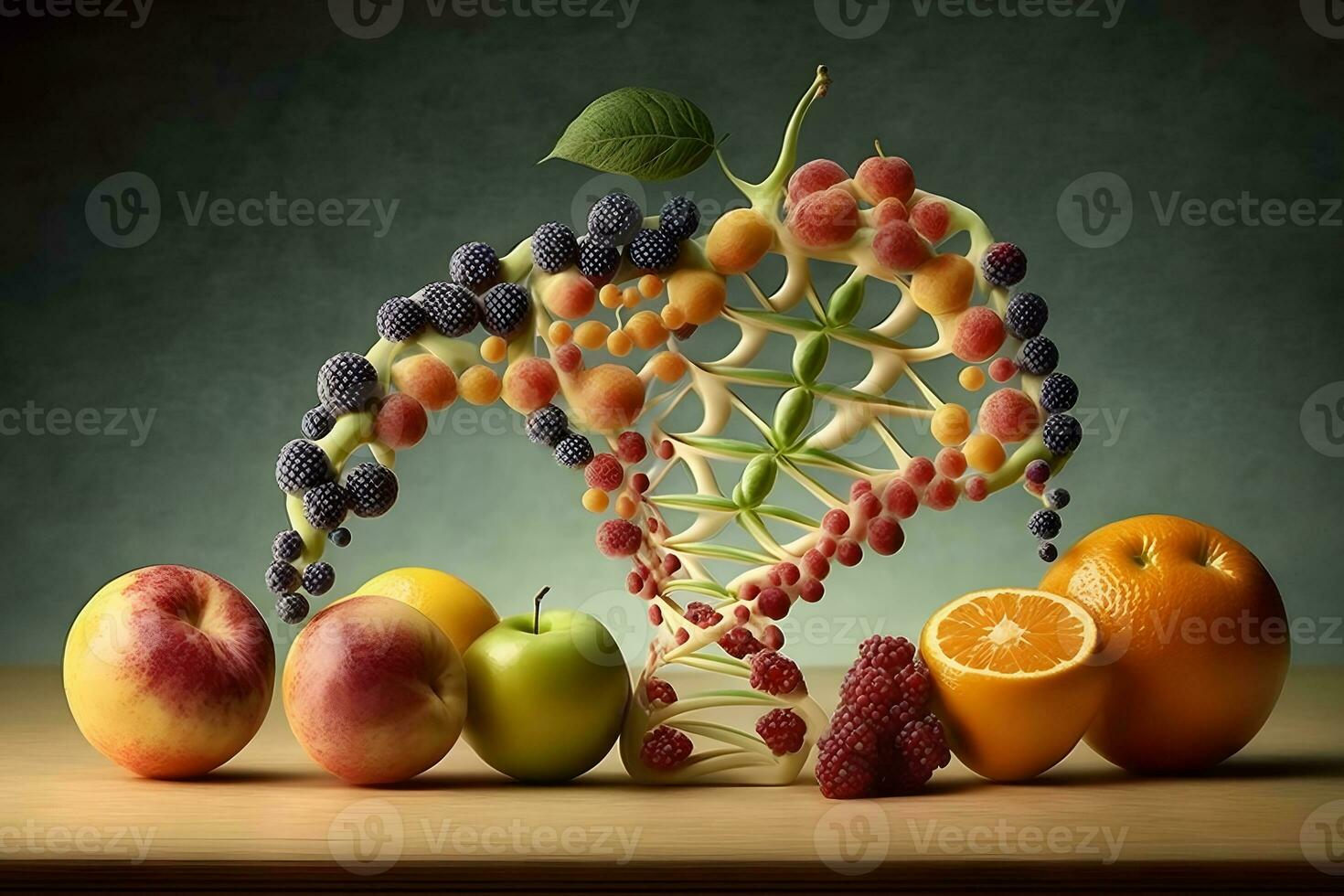 gmo comida y genéticamente modificado cultivos o diseñado agricultura conceptos Fruta y vegetales. neural red generado Arte foto