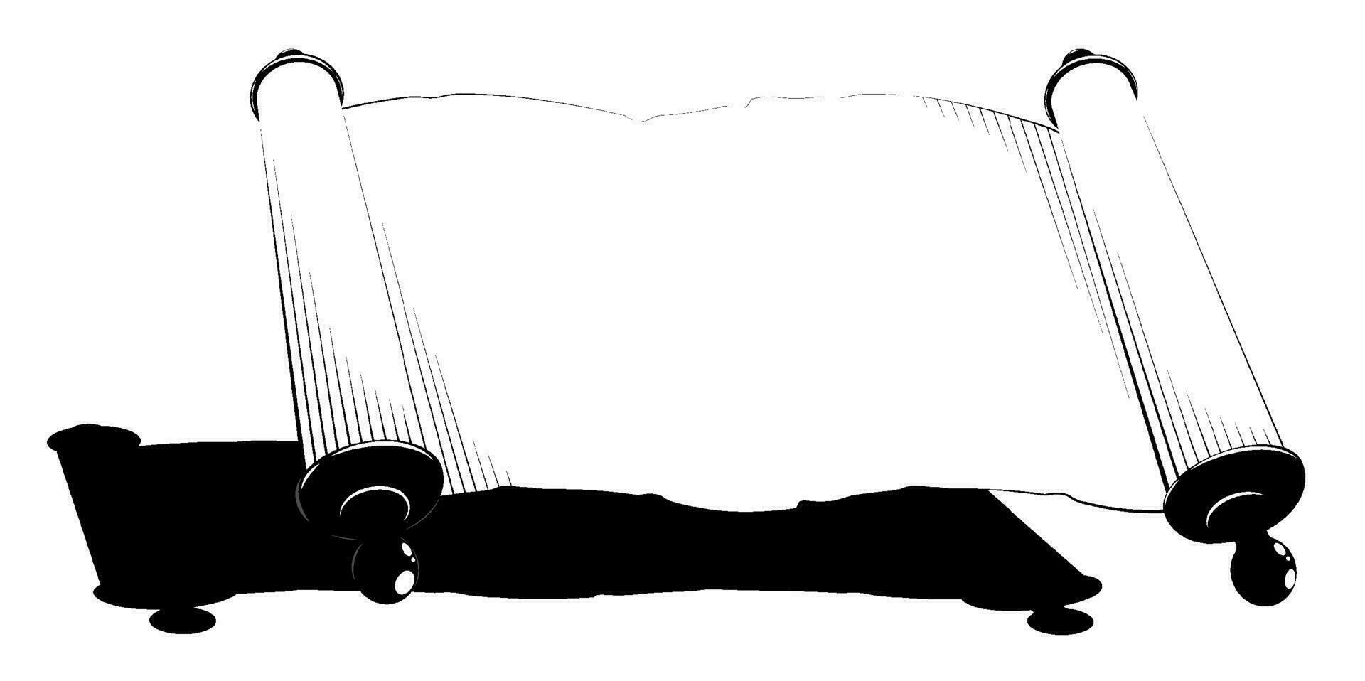 old scroll with antique paper in monochrome style. Papyrus paper rolled up. Medieval letters and pirate treasure maps. Vector