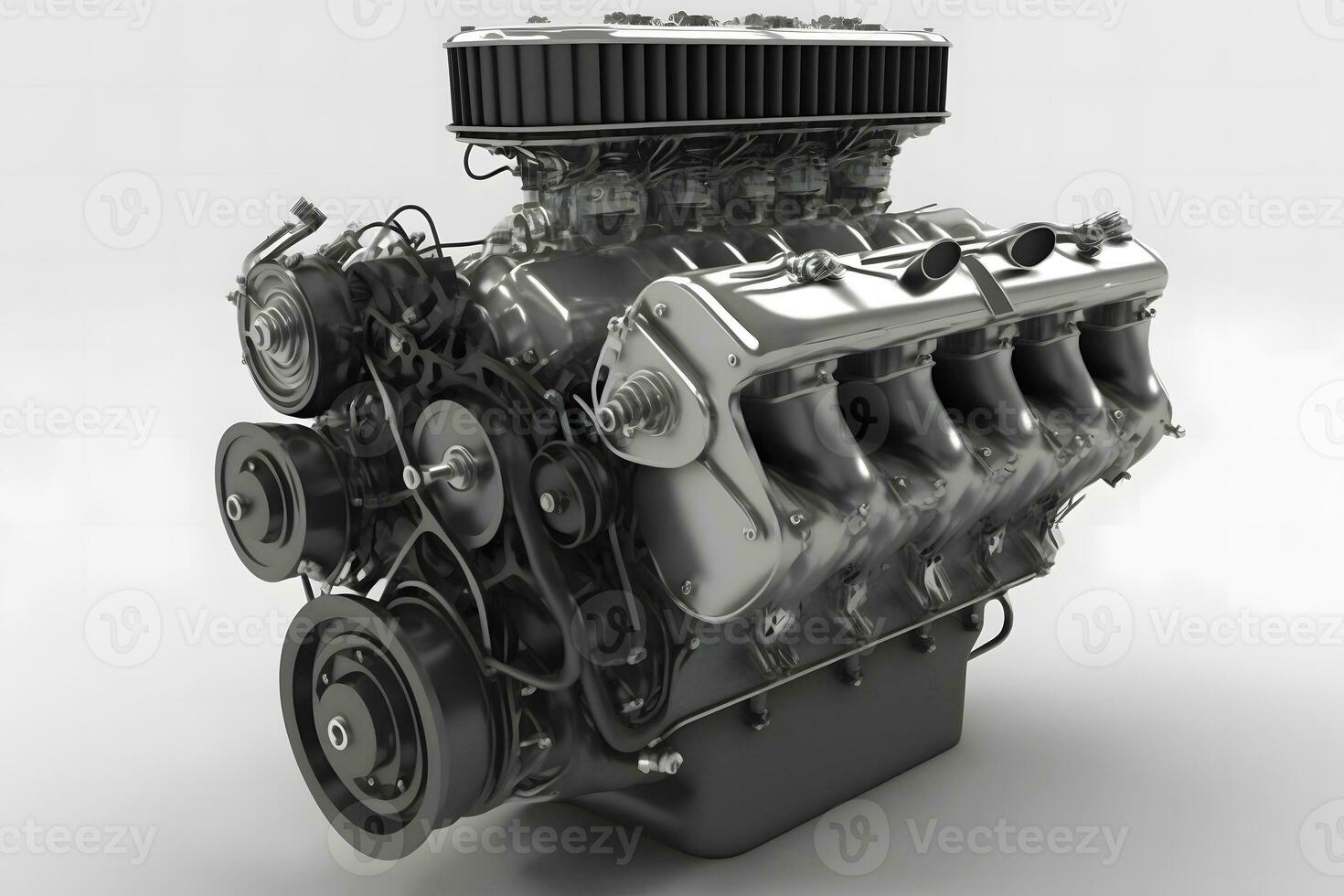 Modern car engine on white background. Neural network generated art photo