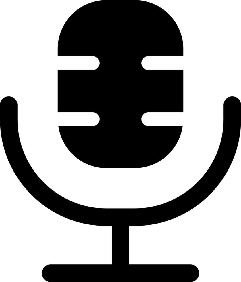 Microphone black glyph ui icon. Voice over. Simple filled line element. User interface design. Silhouette symbol on white space. Solid pictogram for web, mobile. Isolated vector illustration