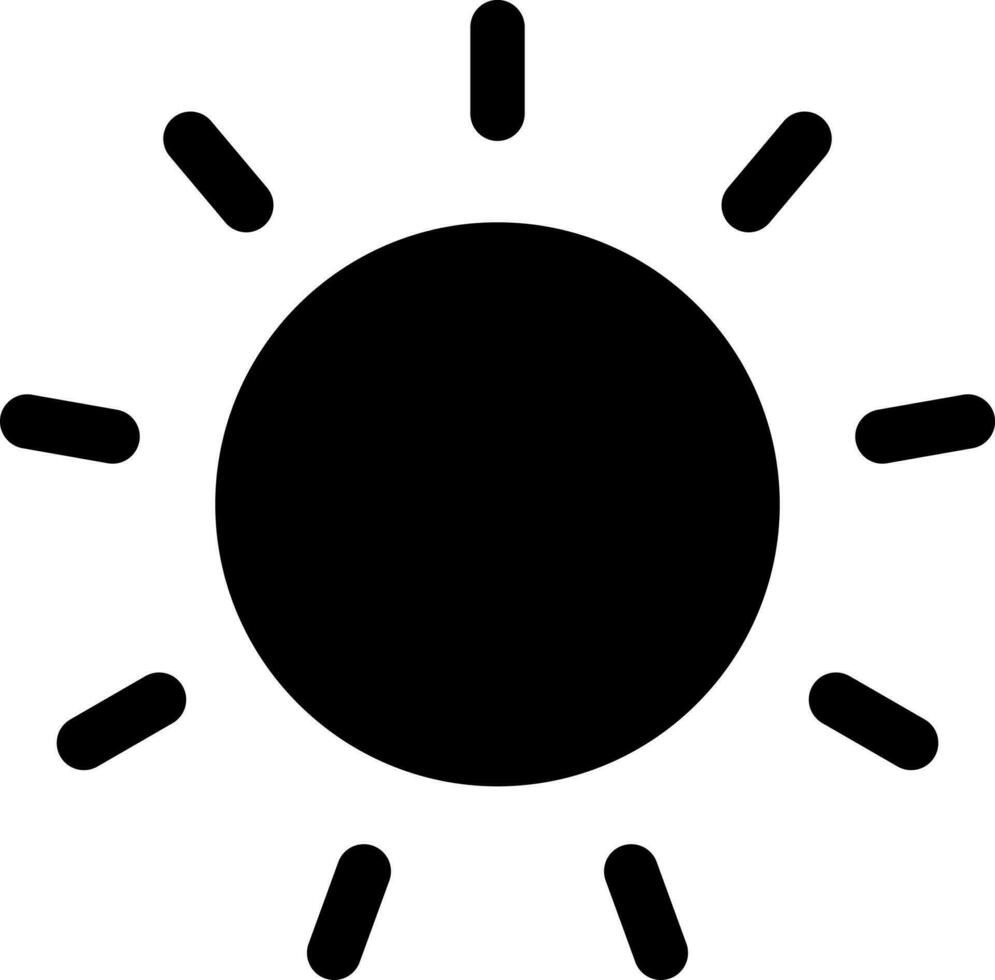 Sun black glyph ui icon. Brightness. Photo editor. Simple filled line element. User interface design. Silhouette symbol on white space. Solid pictogram for web, mobile. Isolated vector illustration