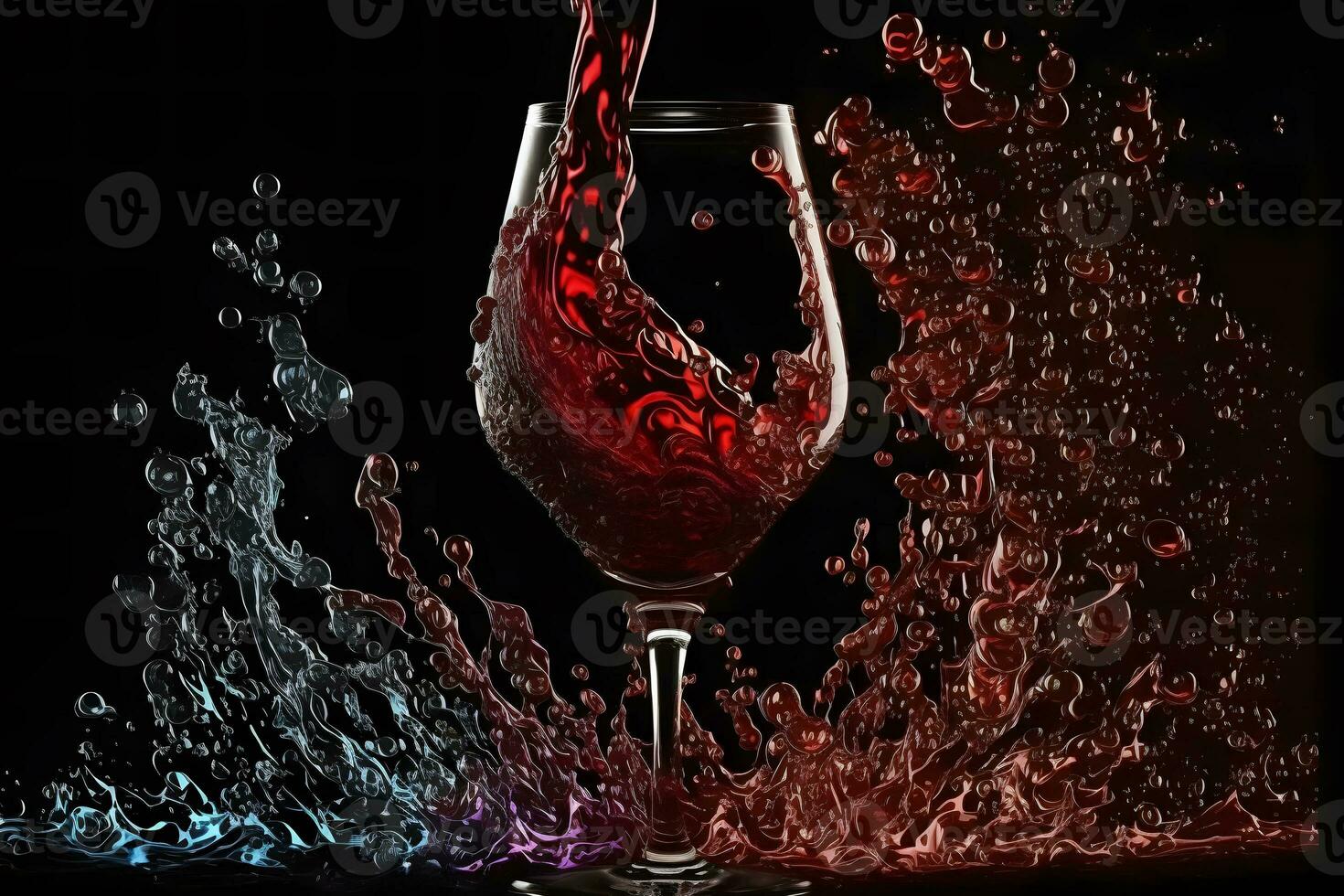 vaso con chapoteo de rojo vino en negro antecedentes. neural red generado Arte foto