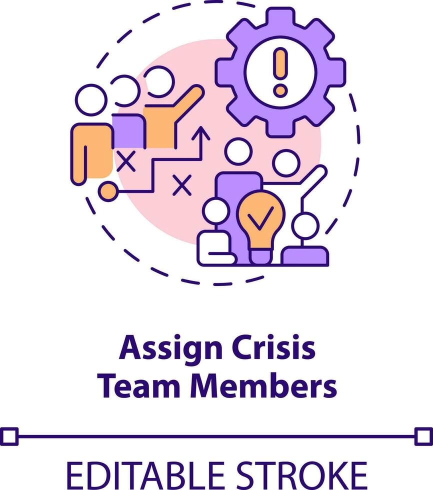 Assign crisis team members concept icon. Empower employees. Crisis management team abstract idea thin line illustration. Isolated outline drawing. Editable stroke vector