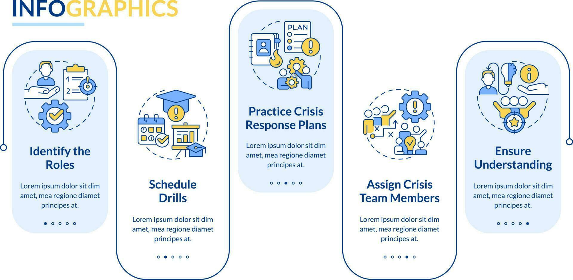 Crisis management team blue rectangle infographic template. Teamwork. Data visualization with 5 steps. Editable timeline info chart. Workflow layout with line icons vector
