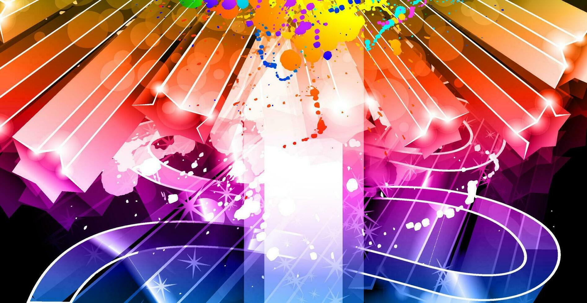 Abstract festive background for a party. Disco poster with neon stars and ribbon. Night club. vector