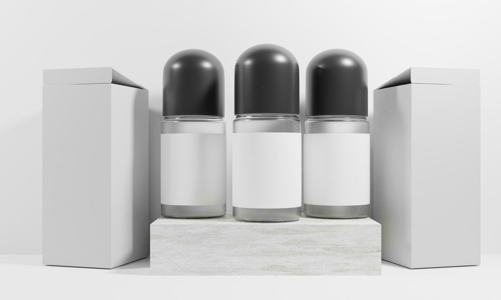 illustration 3d render deodorant bottle mockup design. Fake deodorant bottles. Deodorant packaging. Deodorant isolate on white background. photo