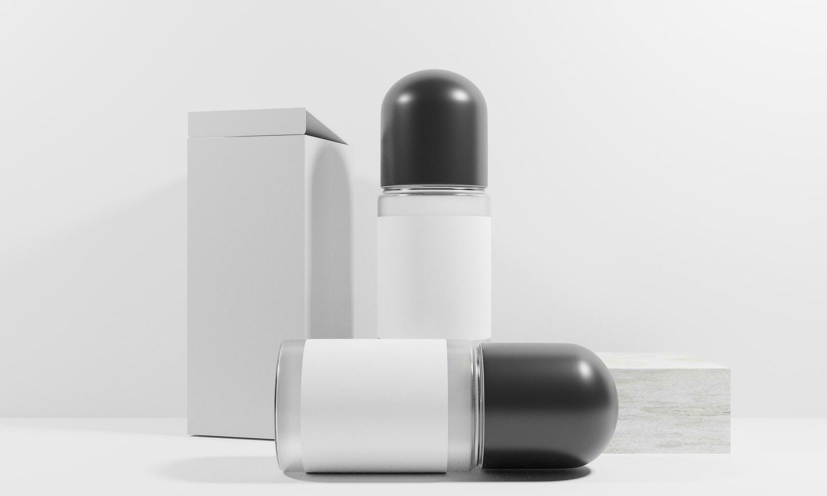 illustration 3d render deodorant bottle mockup design. Fake deodorant bottles. Deodorant packaging. Deodorant isolate on white background. photo