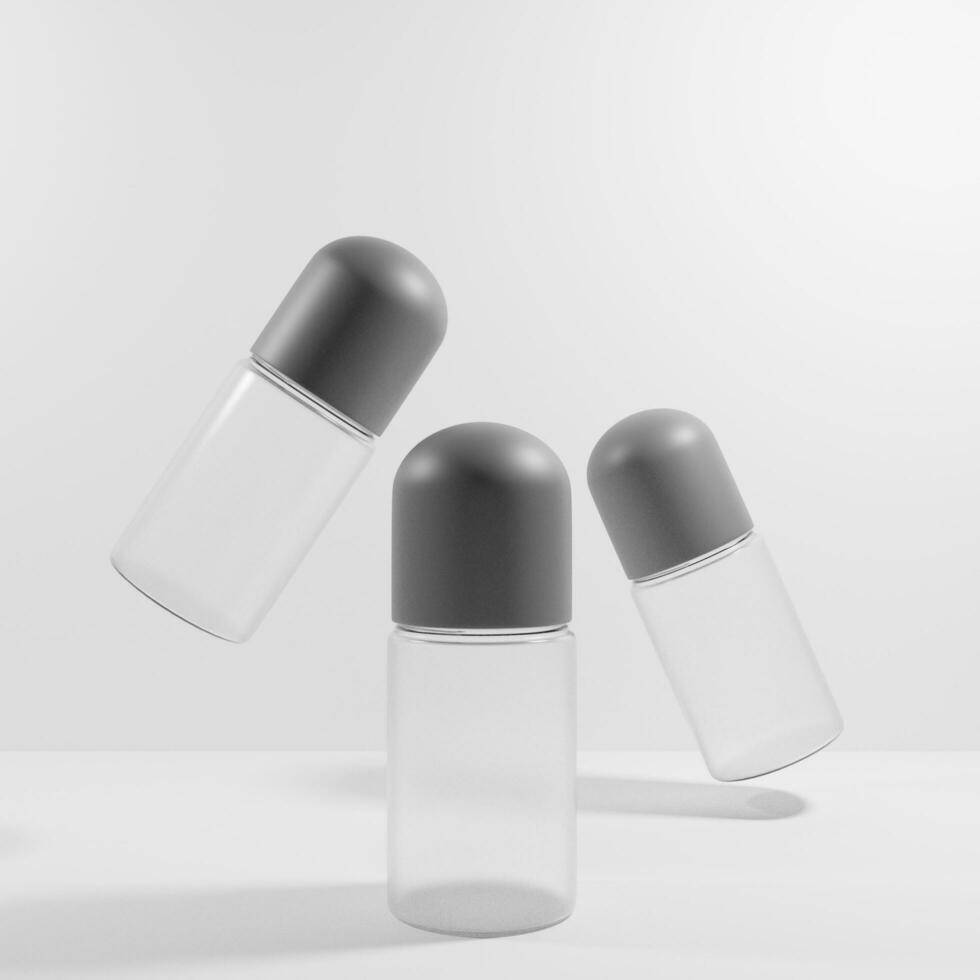illustration 3d render deodorant bottle mockup design. Fake deodorant bottles. Deodorant packaging. Deodorant isolate on white background. photo