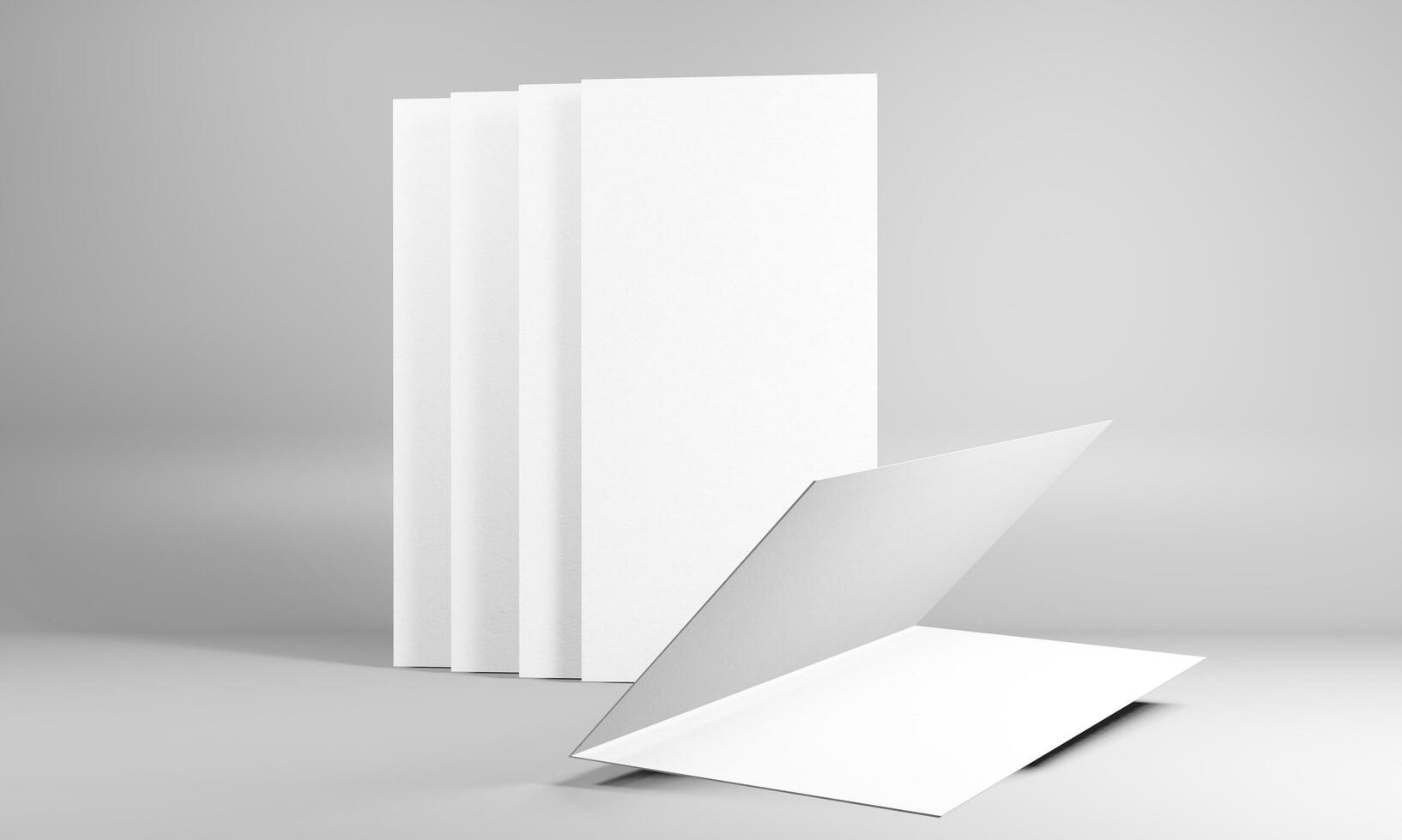 Blank portrait paper mock-up. brochure magazine, white changeable background paper isolated on gray good for your business mockup photo