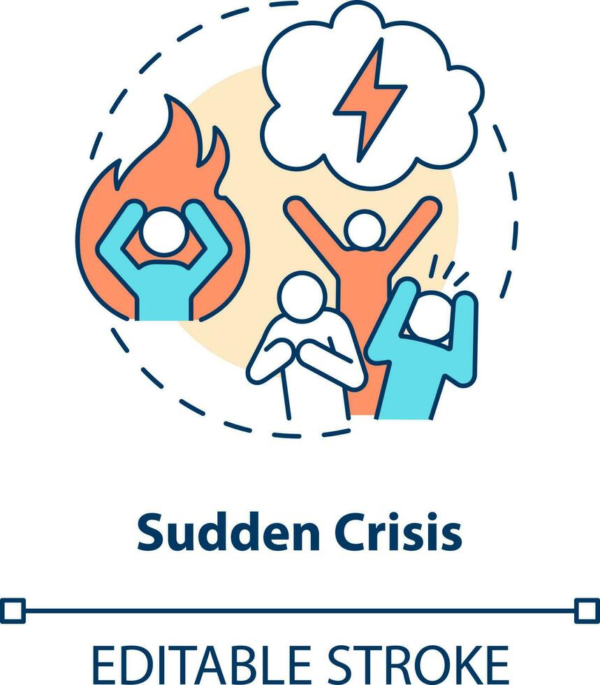 Sudden crisis concept icon. Unexpected trouble. No warning. Type of crisis abstract idea thin line illustration. Isolated outline drawing. Editable stroke vector