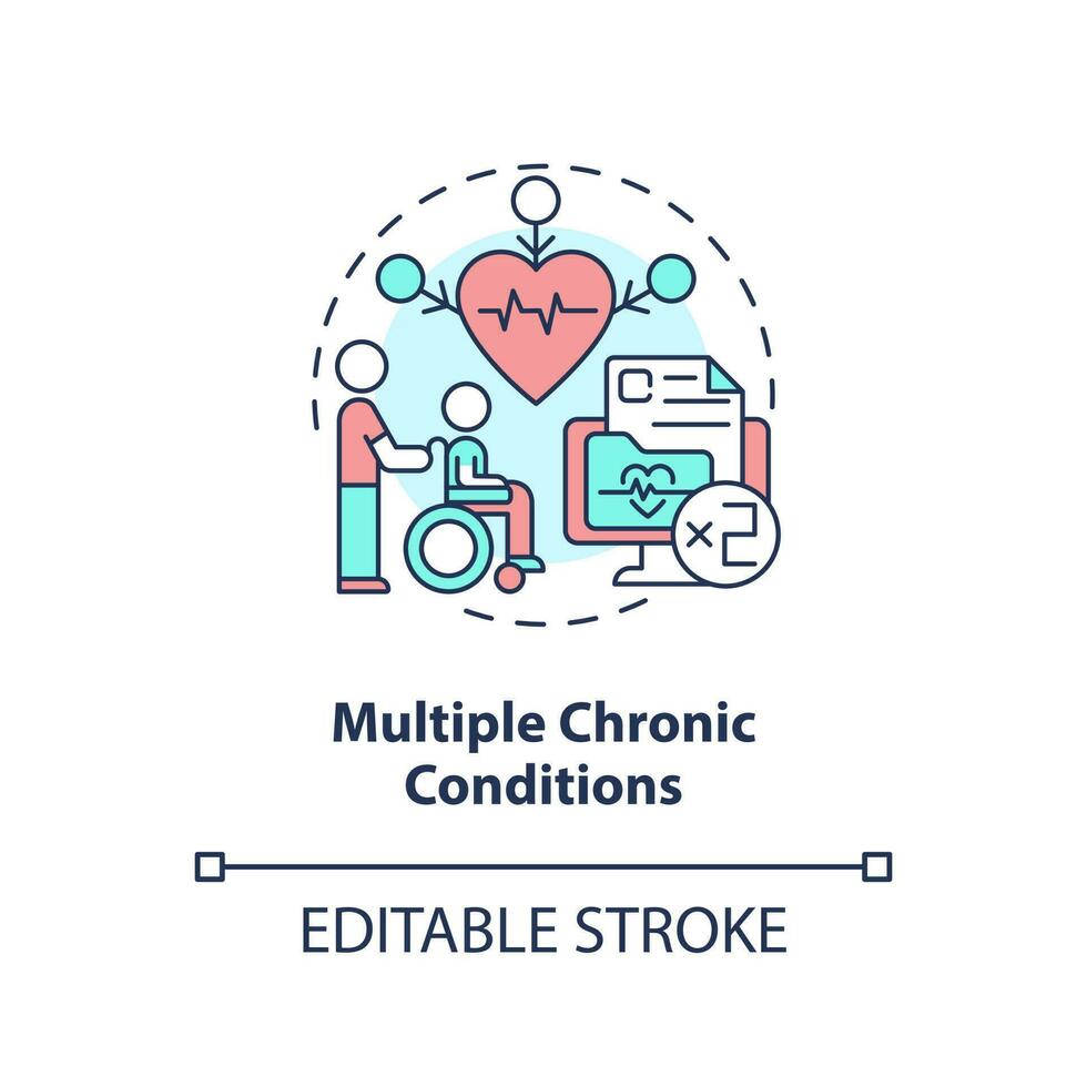 Multiple chronic conditions concept icon. Chronic care management challenge abstract idea thin line illustration. Isolated outline drawing. Editable stroke vector