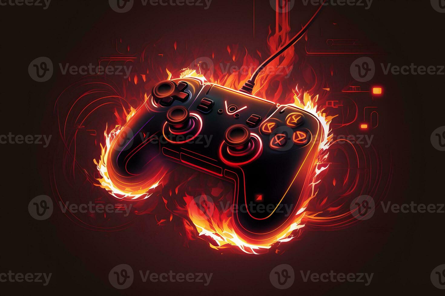 gaming controller with fire, cartoon style. Neural network generated art photo