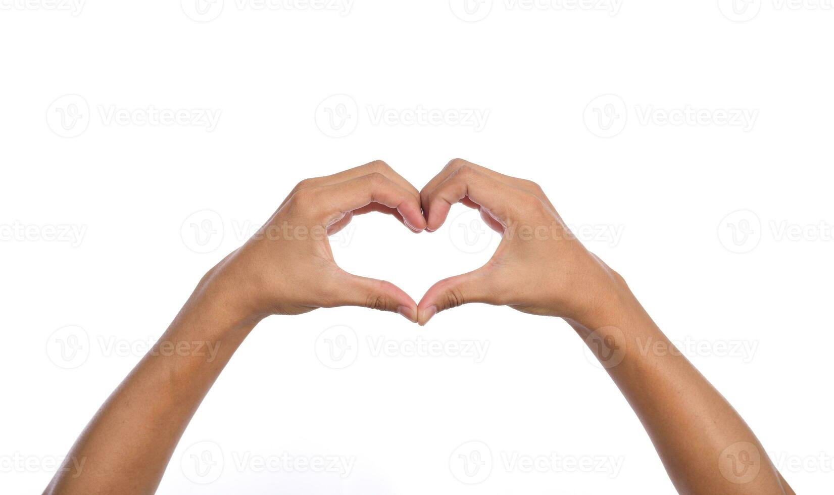 Man hands making a heart shape on a white isolated background photo