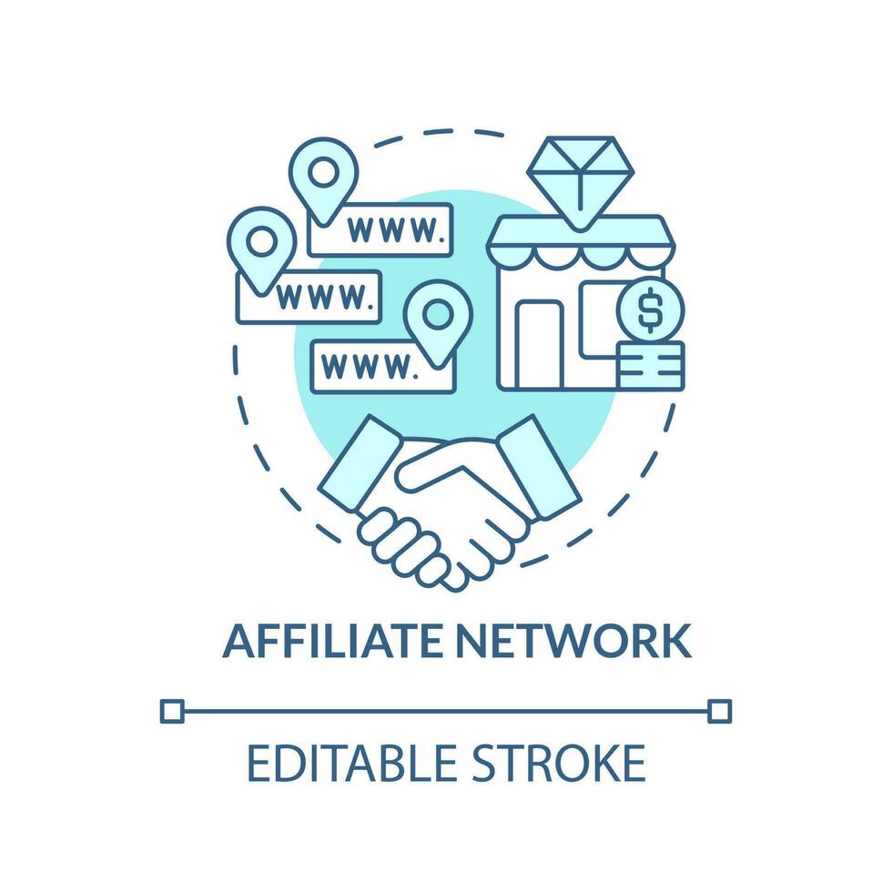 Affiliate network turquoise concept icon. Party in performance marketing abstract idea thin line illustration. Isolated outline drawing. Editable stroke vector