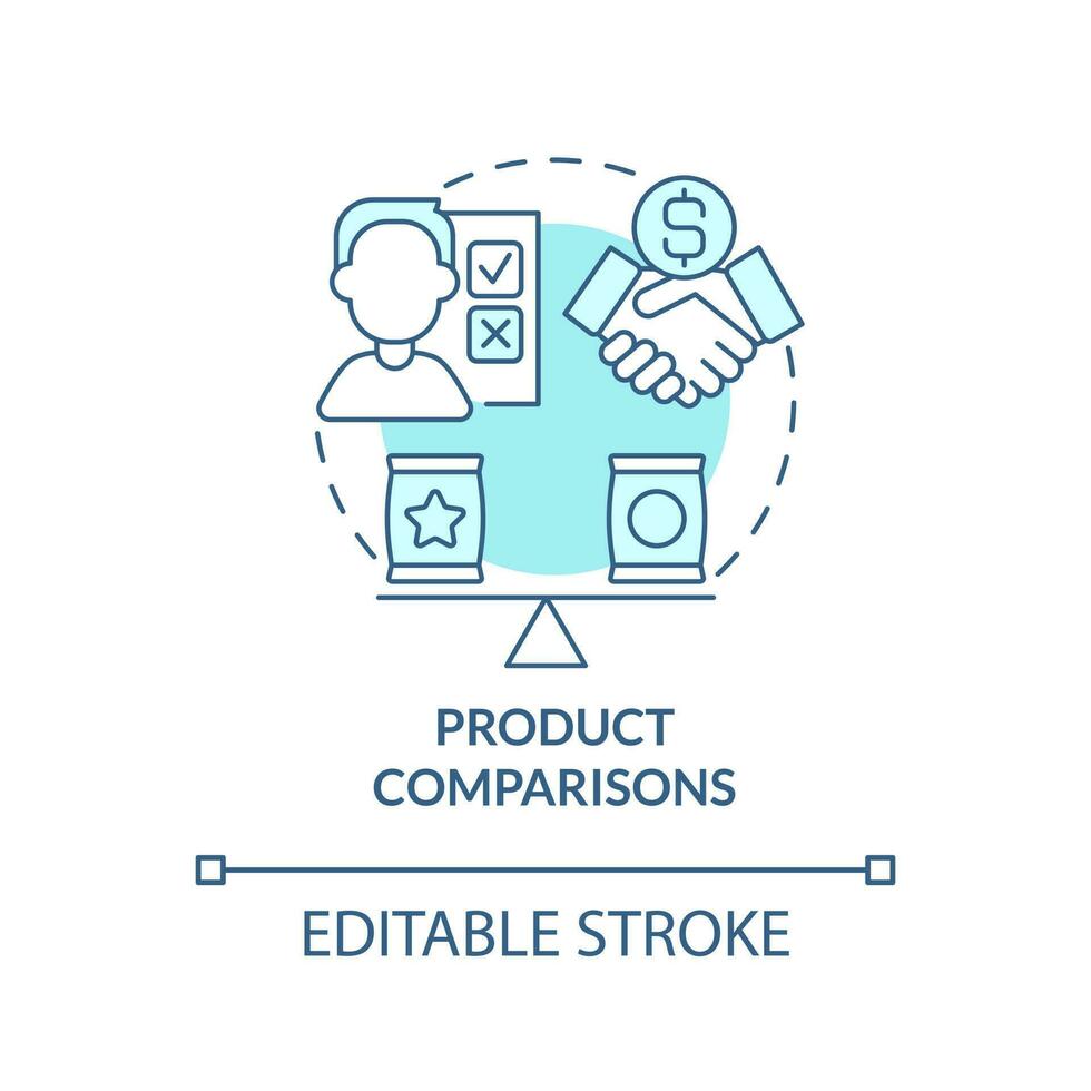 Product comparisons turquoise concept icon. Content for affiliate website abstract idea thin line illustration. Isolated outline drawing. Editable stroke vector