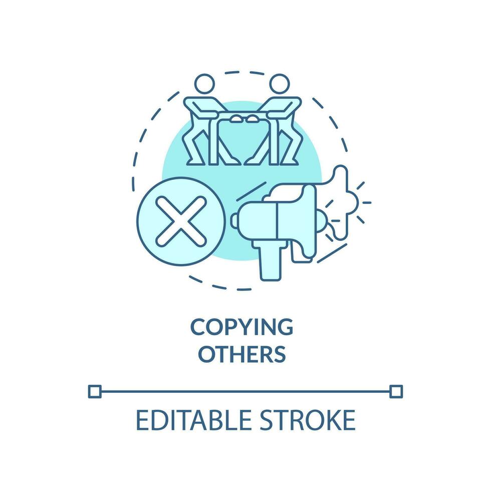 Copying others turquoise concept icon. Original content. Affiliate marketer mistake abstract idea thin line illustration. Isolated outline drawing. Editable stroke vector