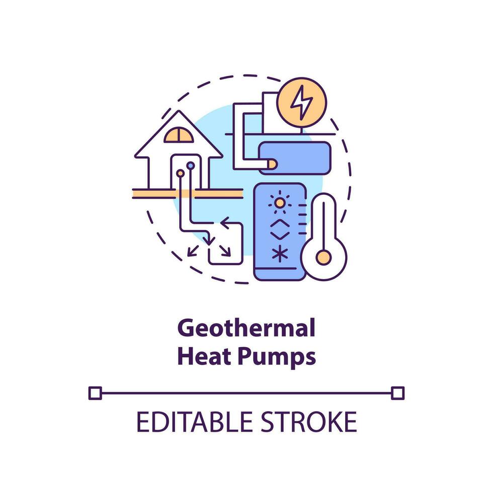 Geothermal heat pumps concept icon. Water circulation. Type of geothermal energy abstract idea thin line illustration. Isolated outline drawing. Editable stroke vector