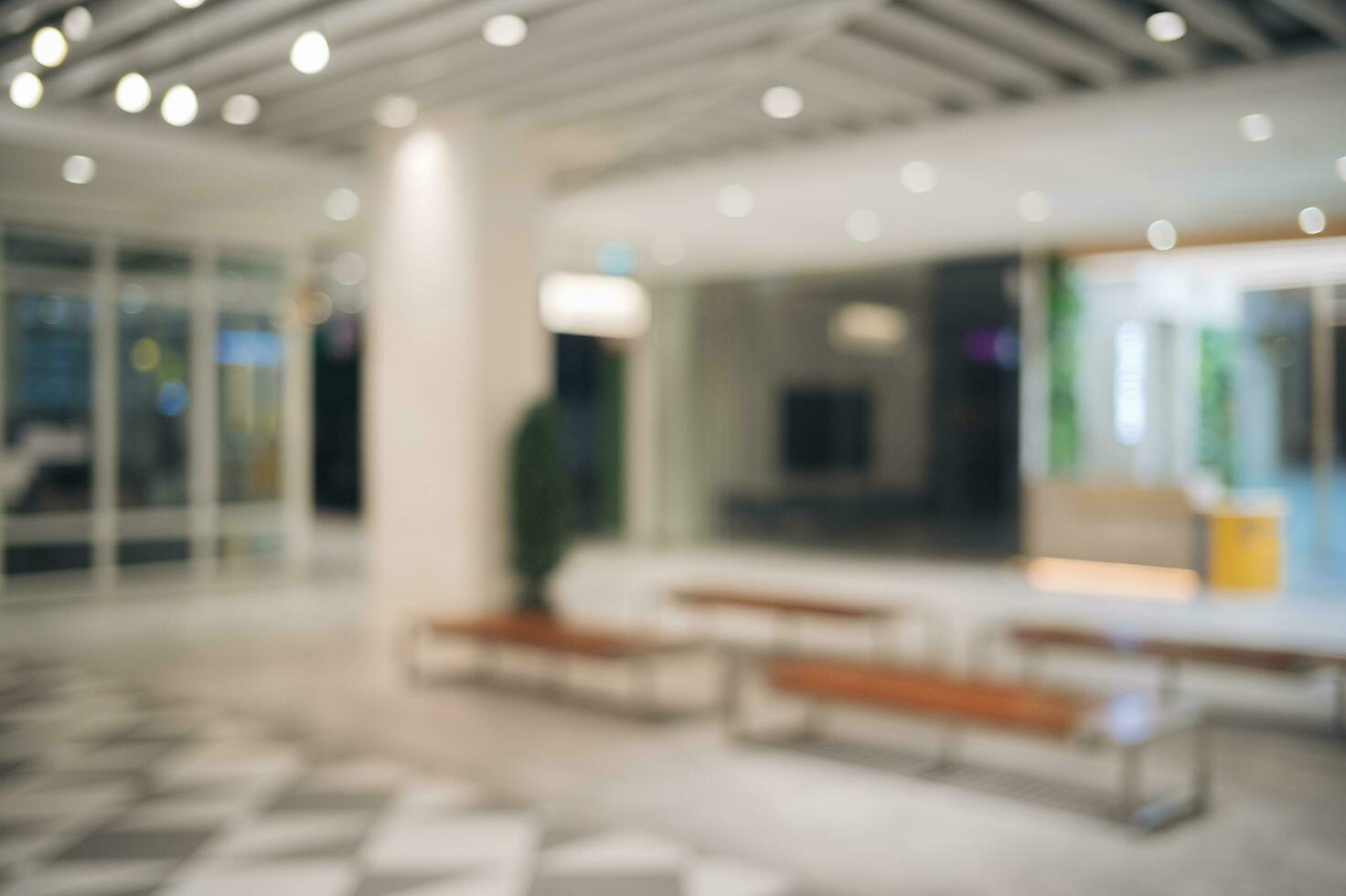 Abstract blur background of retail business shop, store. Defocused bokeh of Interior inside mall market building, indoor department office. photo