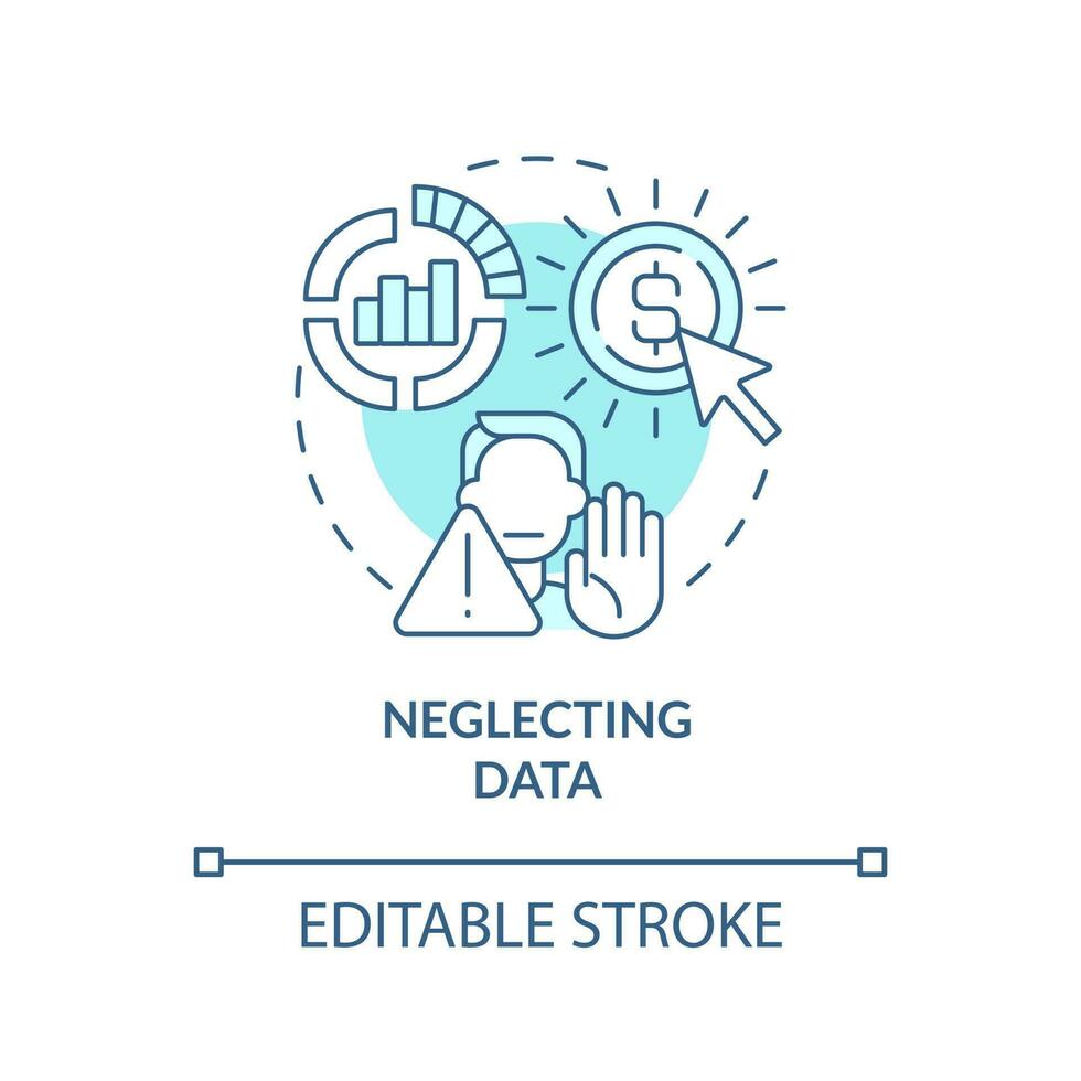 Neglecting data turquoise concept icon. Affiliate marketer mistake abstract idea thin line illustration. Isolated outline drawing. Editable stroke vector