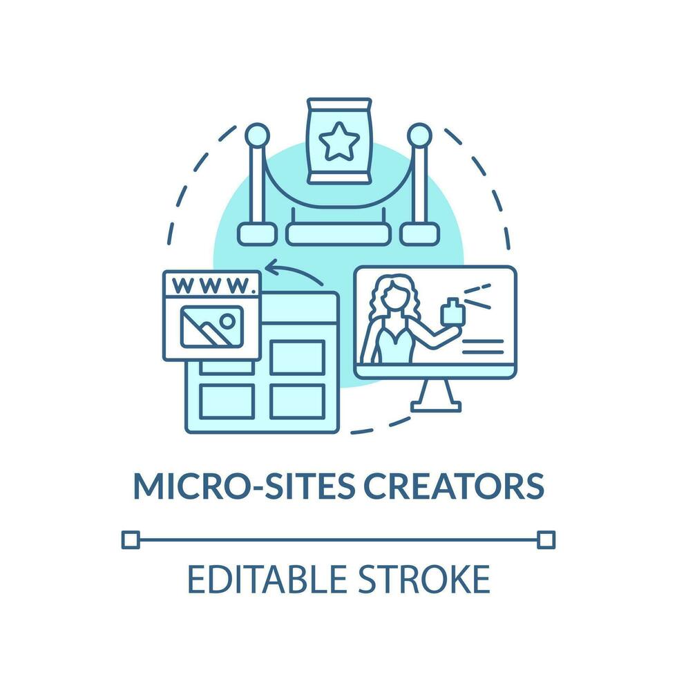 Micro sites creators turquoise concept icon. Sales online. Affiliate marketers type abstract idea thin line illustration. Isolated outline drawing. Editable stroke vector