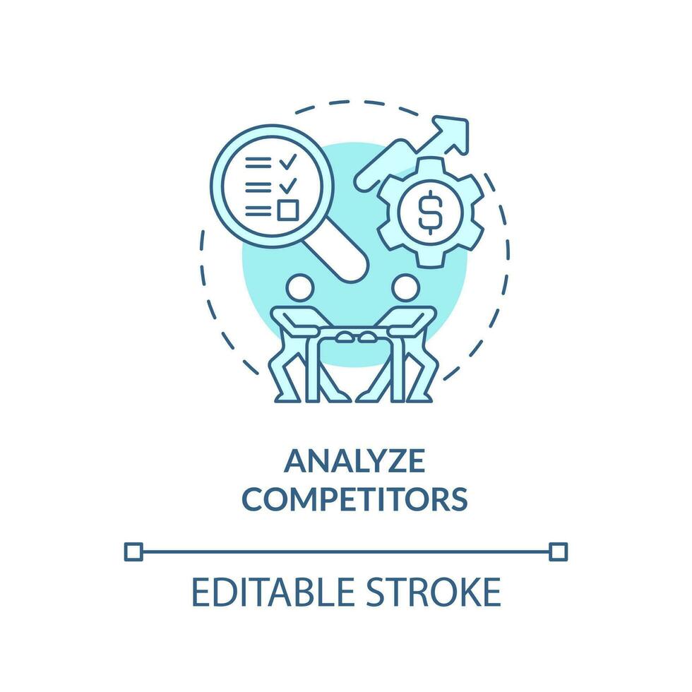 Analyze competitors turquoise concept icon. Select affiliate marketing niche abstract idea thin line illustration. Isolated outline drawing. Editable stroke vector