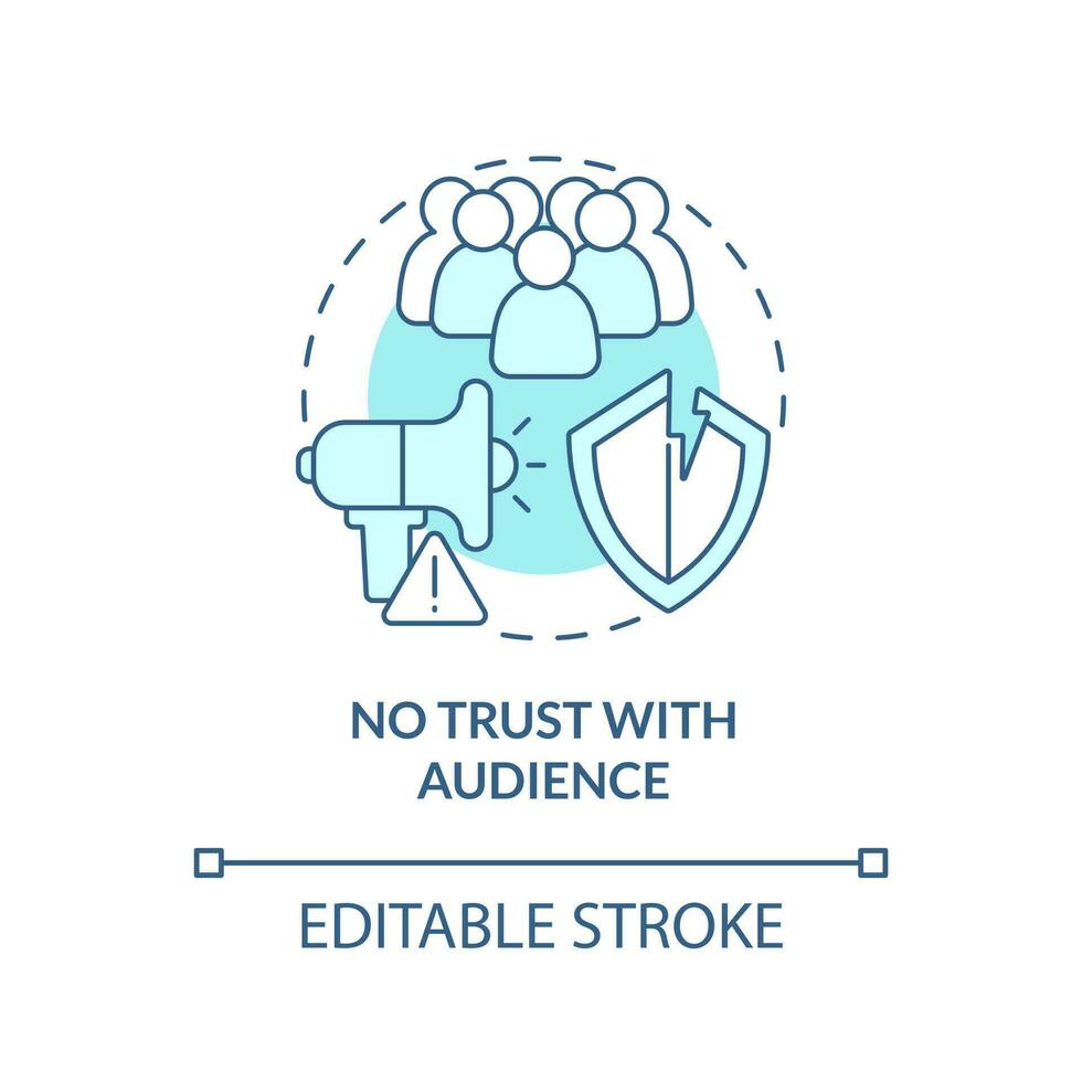 No trust with audience turquoise concept icon. Affiliate marketer mistake abstract idea thin line illustration. Isolated outline drawing. Editable stroke vector