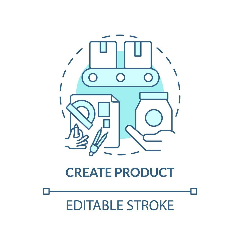 Create product turquoise concept icon. Manufacturing goods. Become affiliate merchant abstract idea thin line illustration. Isolated outline drawing. Editable stroke vector
