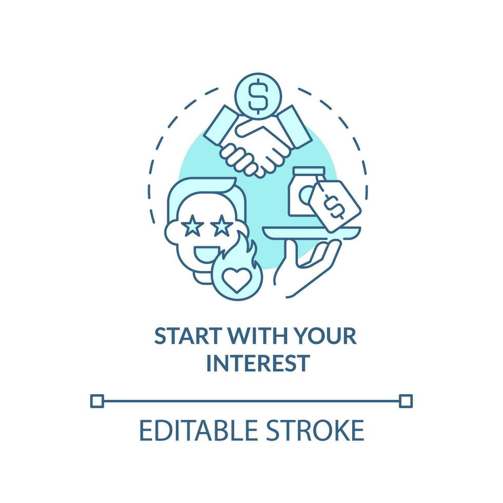 Start with your interest turquoise concept icon. Select affiliate marketing niche abstract idea thin line illustration. Isolated outline drawing. Editable stroke vector