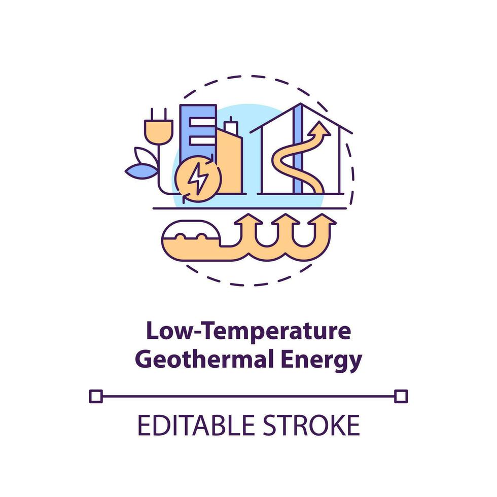 Low-temperature geothermal energy concept icon. Type of geothermal energy abstract idea thin line illustration. Isolated outline drawing. Editable stroke vector