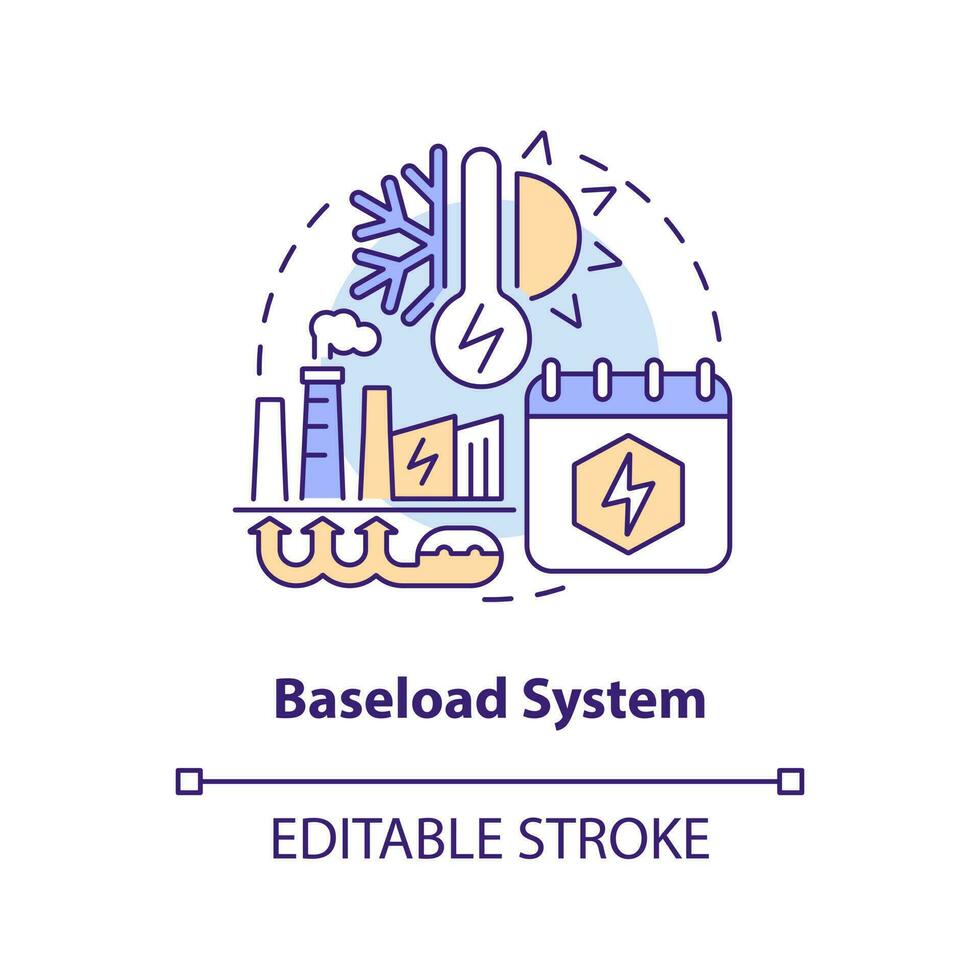 Baseload system concept icon. Works any season. Geothermal energy advantage abstract idea thin line illustration. Isolated outline drawing. Editable stroke vector