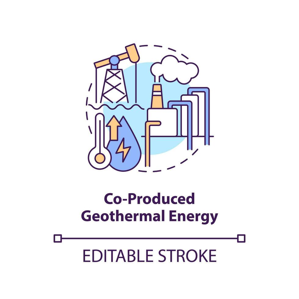 Co-produced geothermal energy concept icon. Petroleum extraction byproduct abstract idea thin line illustration. Isolated outline drawing. Editable stroke vector