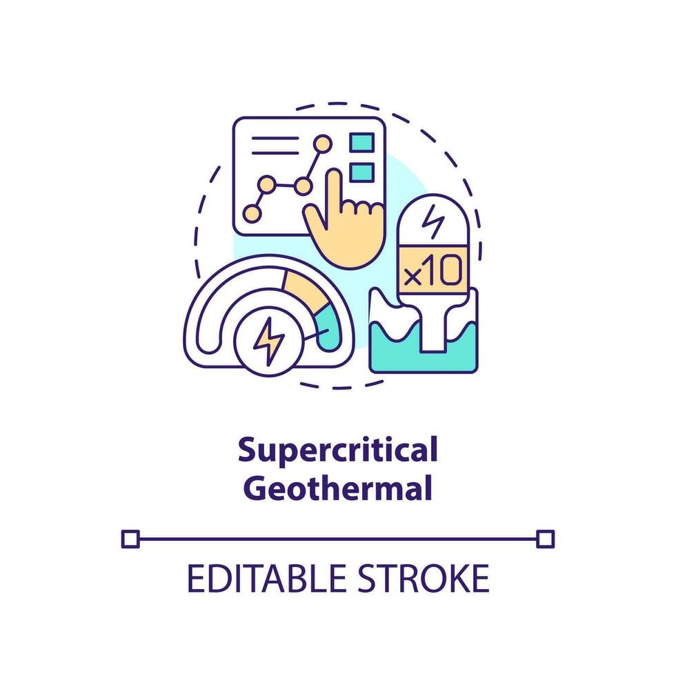 Supercritical geothermal concept icon. Ten times more power. Geothermal energy trend abstract idea thin line illustration. Isolated outline drawing. Editable stroke vector