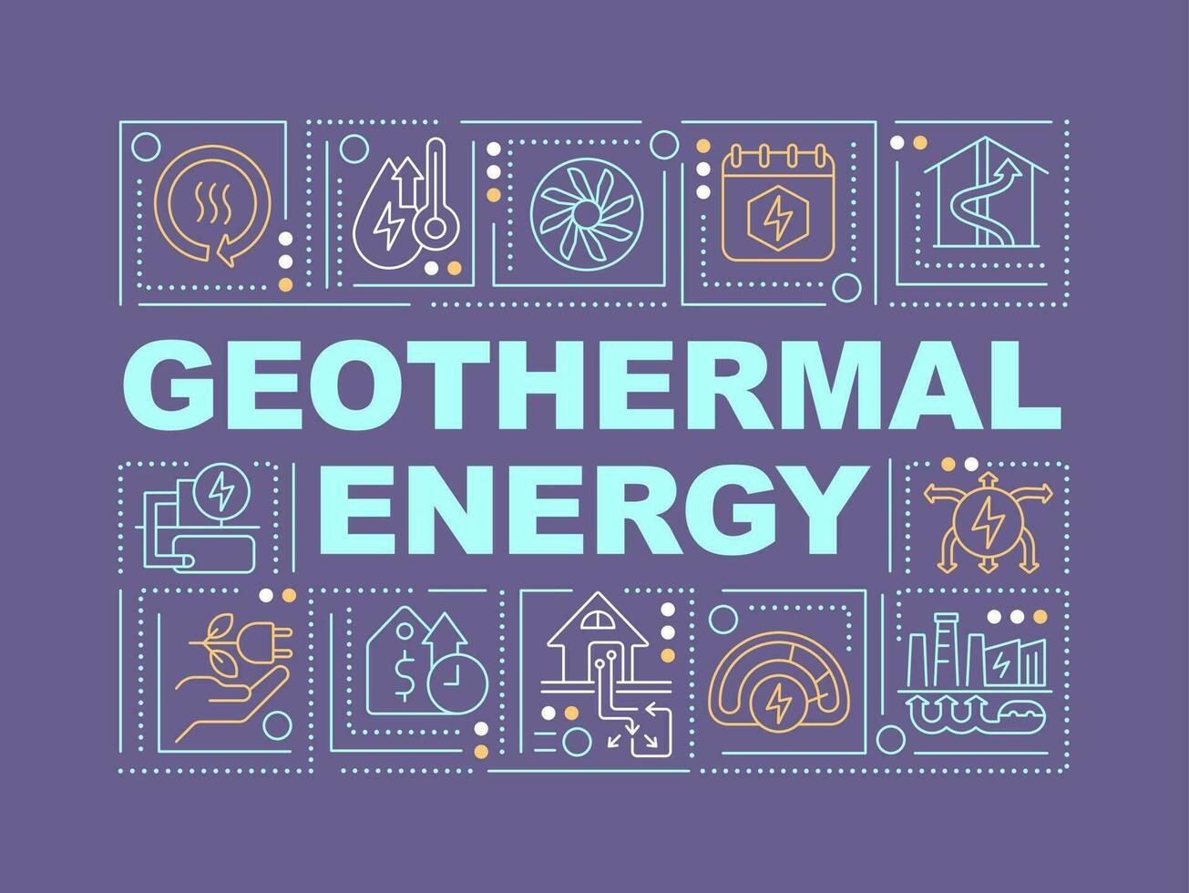 Geothermal energy word concepts dark purple banner. Sustainable power. Infographics with editable icons on color background. Isolated typography. Vector illustration with text